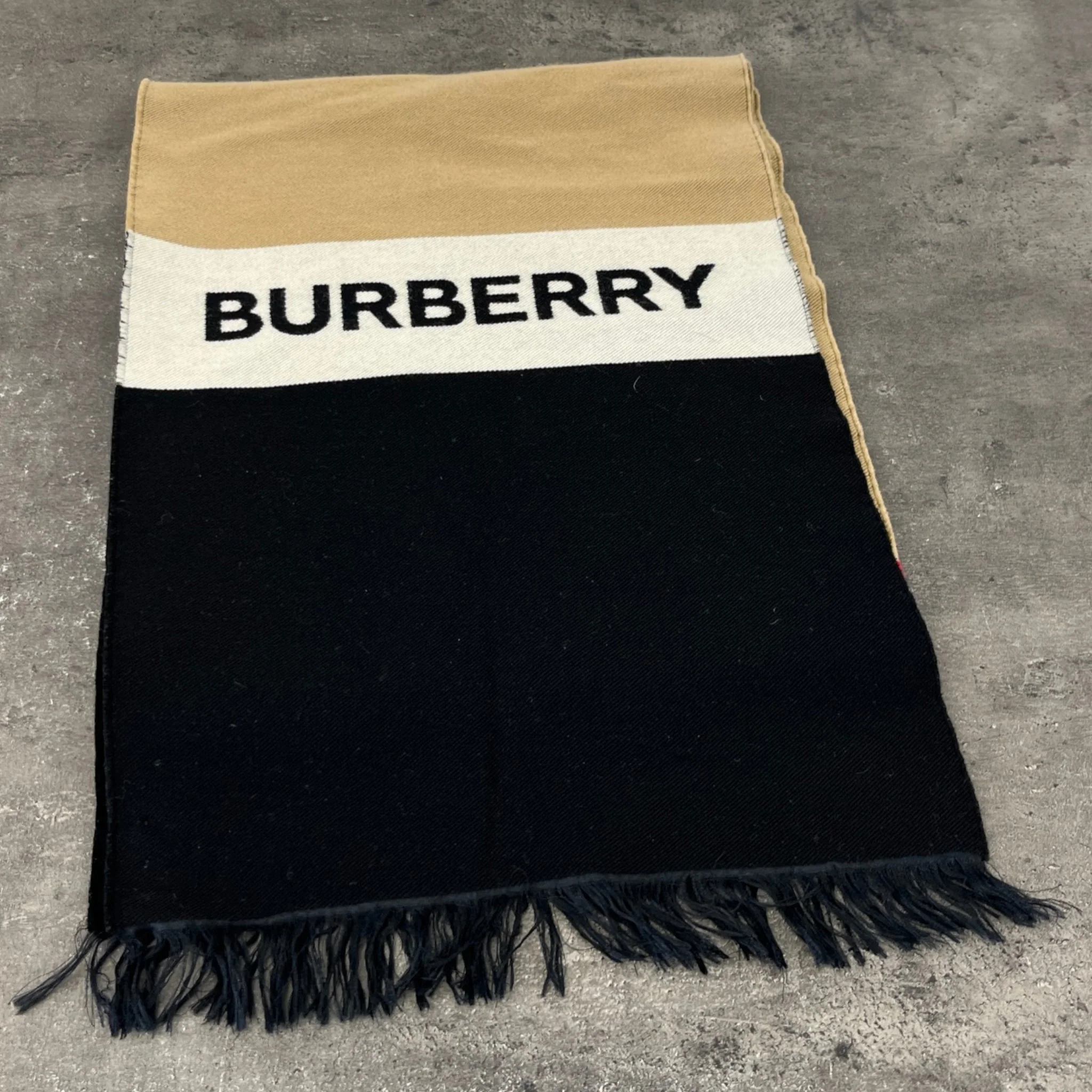 Men's Logo Wool Scarf Beige - Image 6