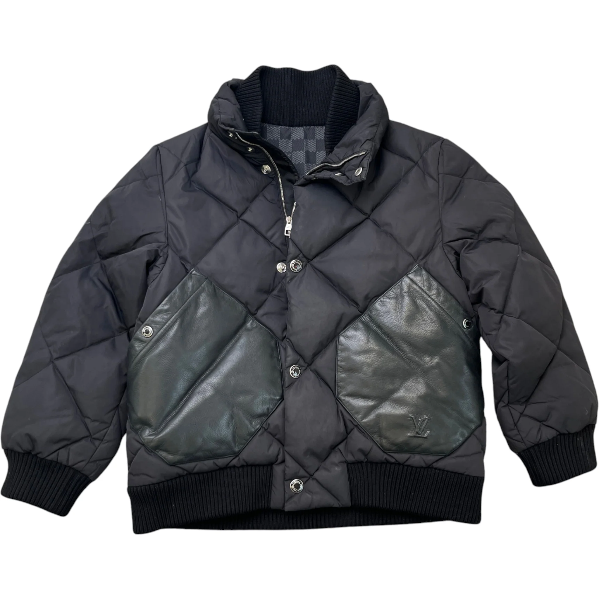 Men's Lv Quilted & Leather Kids Boys Age 6 Down Jacket Black Size XXS