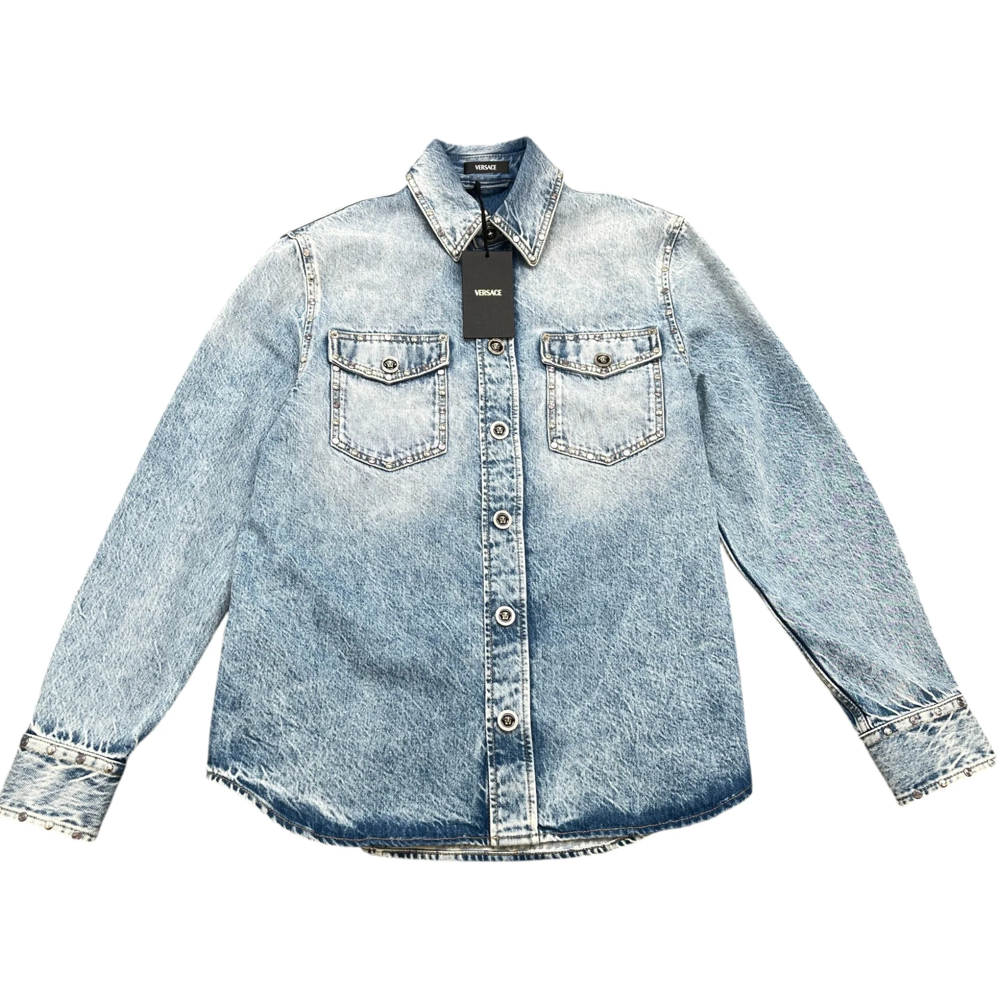Men's Medusa Head Denim Long Sleeve Shirt Blue Size IT 46 / UK S