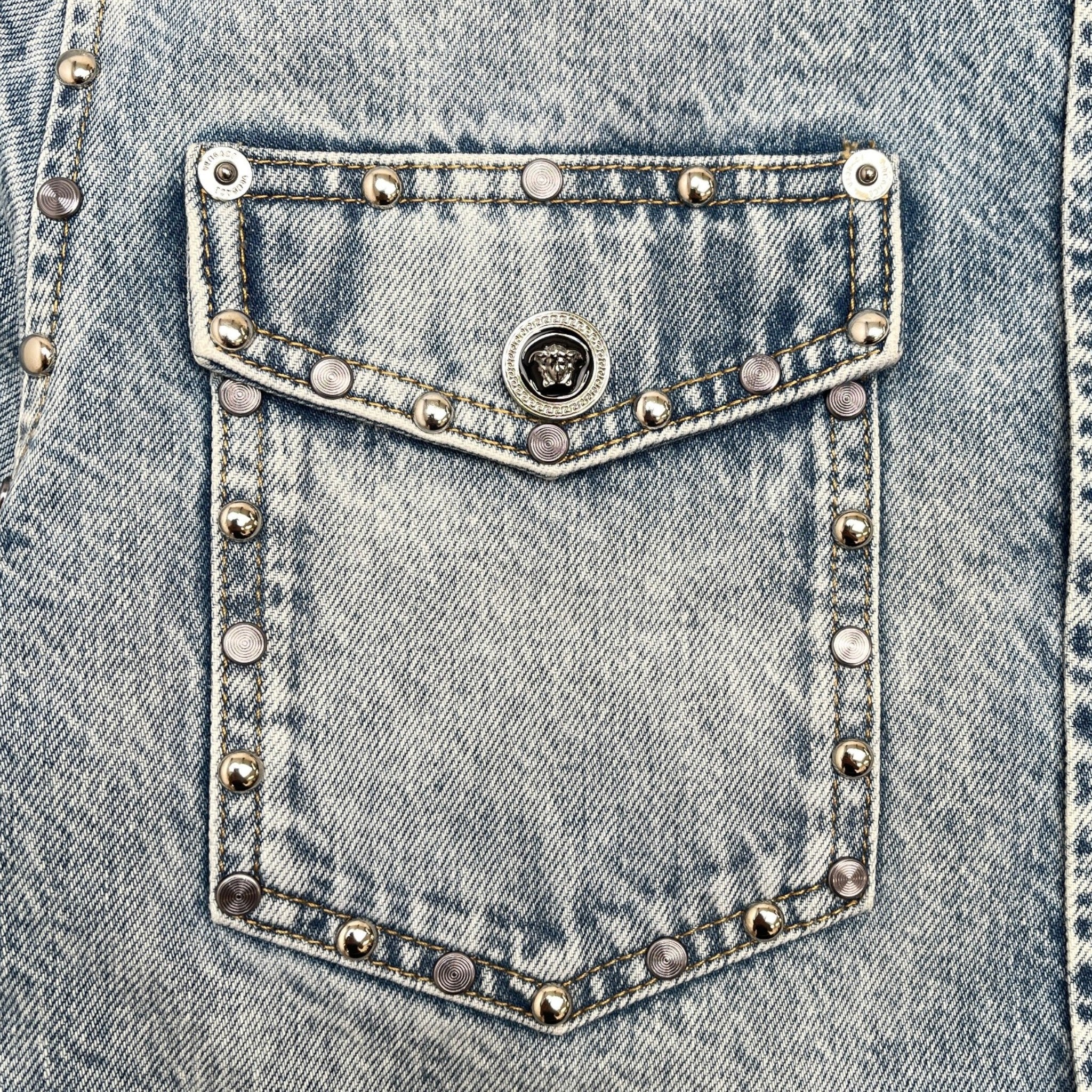 Men's Medusa Head Denim Long Sleeve Shirt Blue Size IT 46 / UK S - Image 8