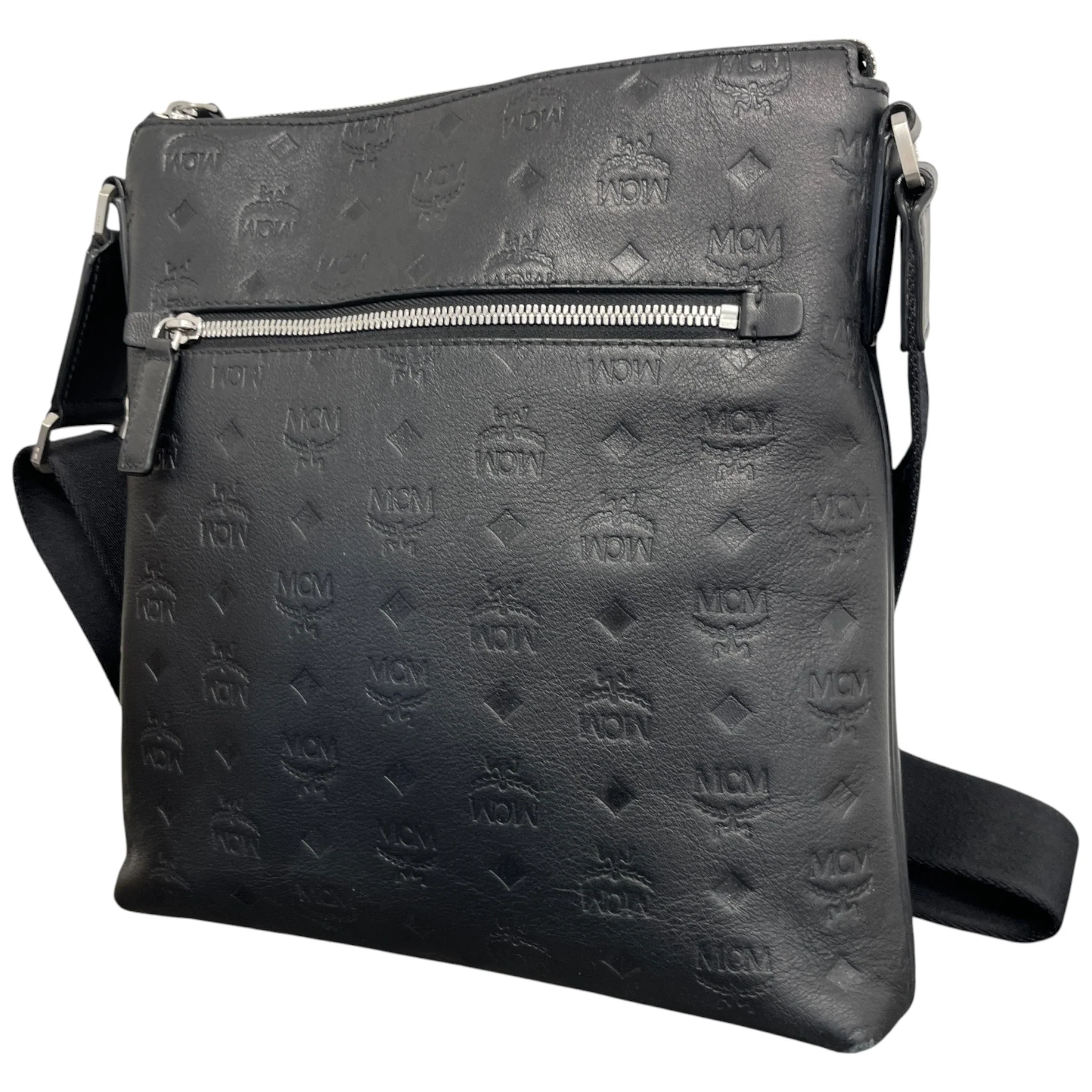 Men's Monogram Logo Messenger Bag Black - Image 9