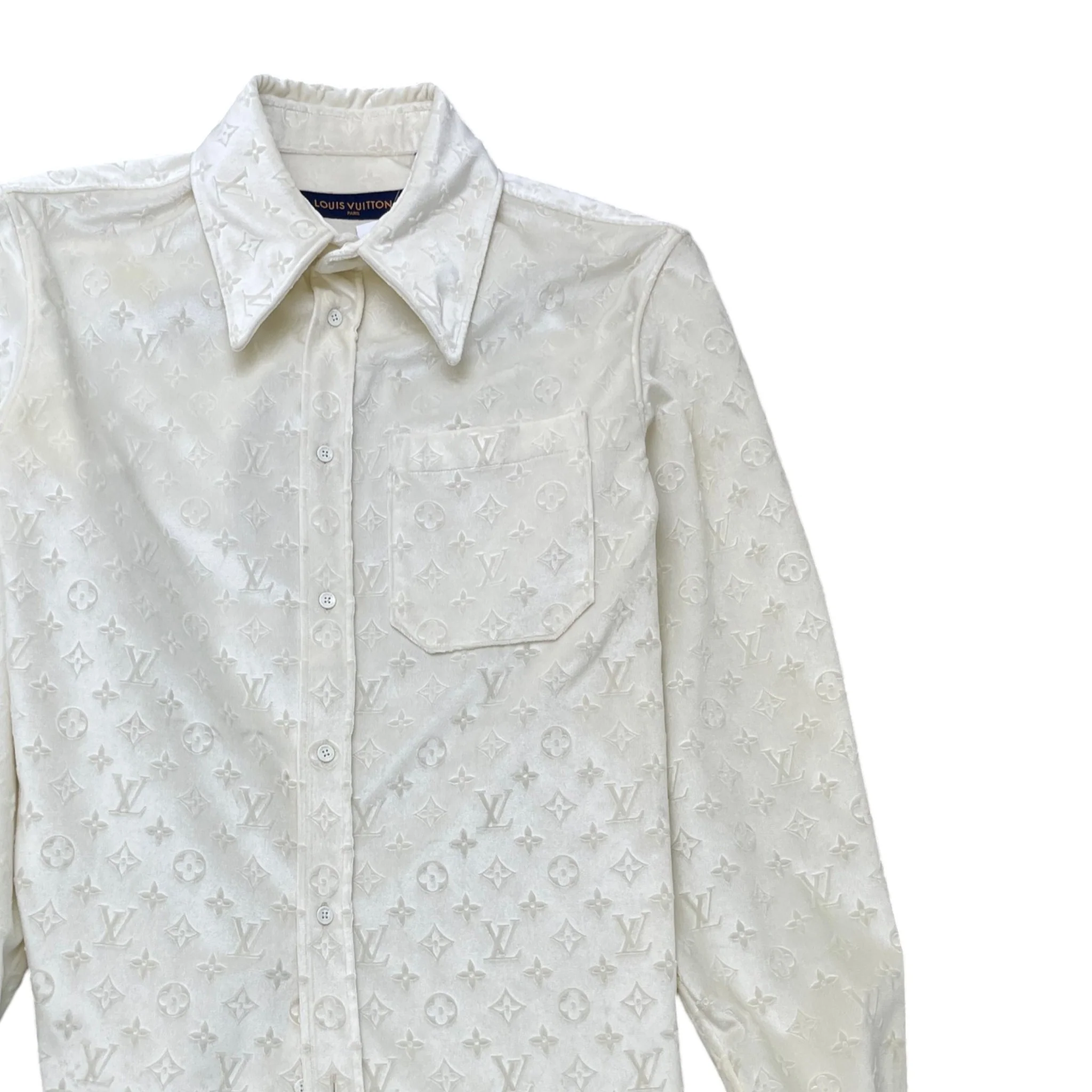 Men's Monogram Long Sleeve Shirt Cream Size L - Image 3