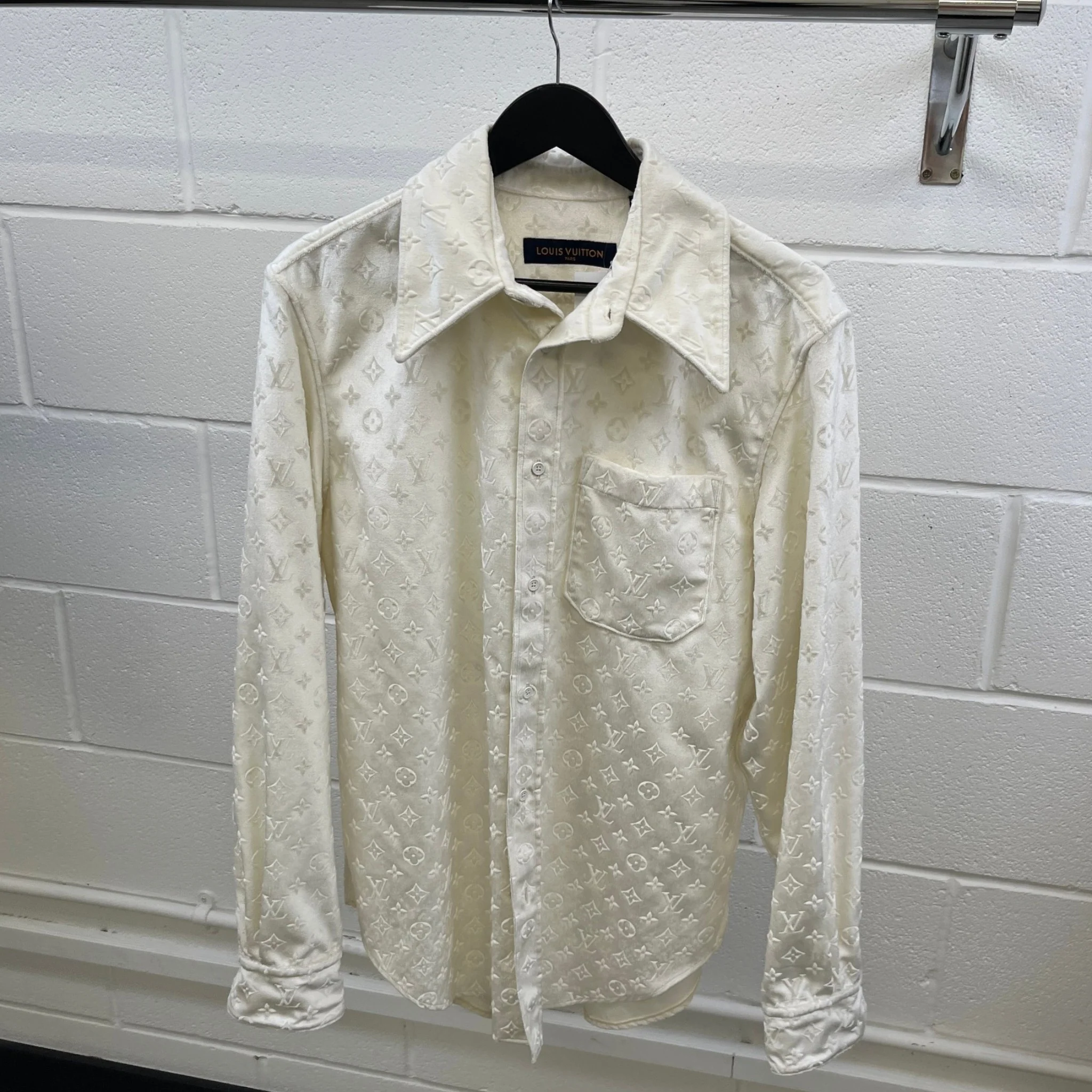 Men's Monogram Long Sleeve Shirt Cream Size L - Image 8