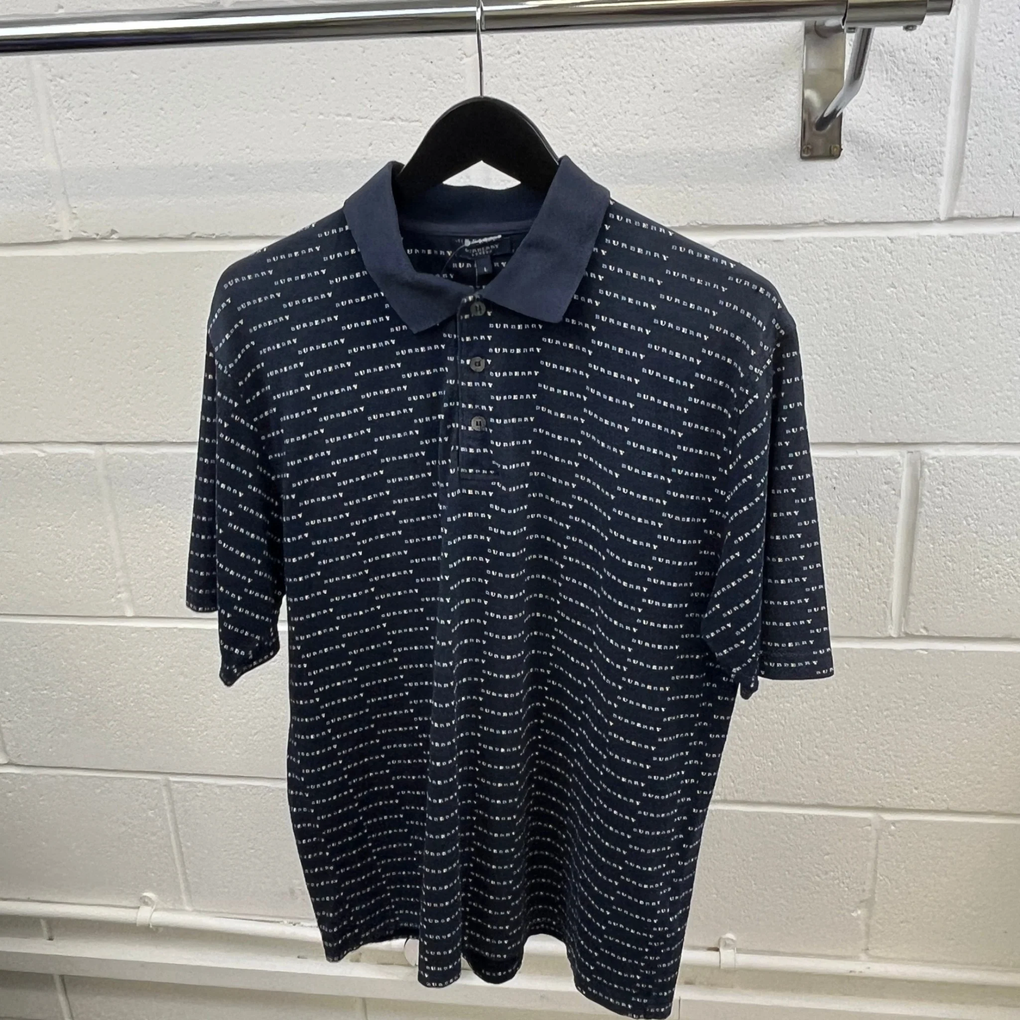 Men's Monogram Polo Shirt Navy Size L - Image 8