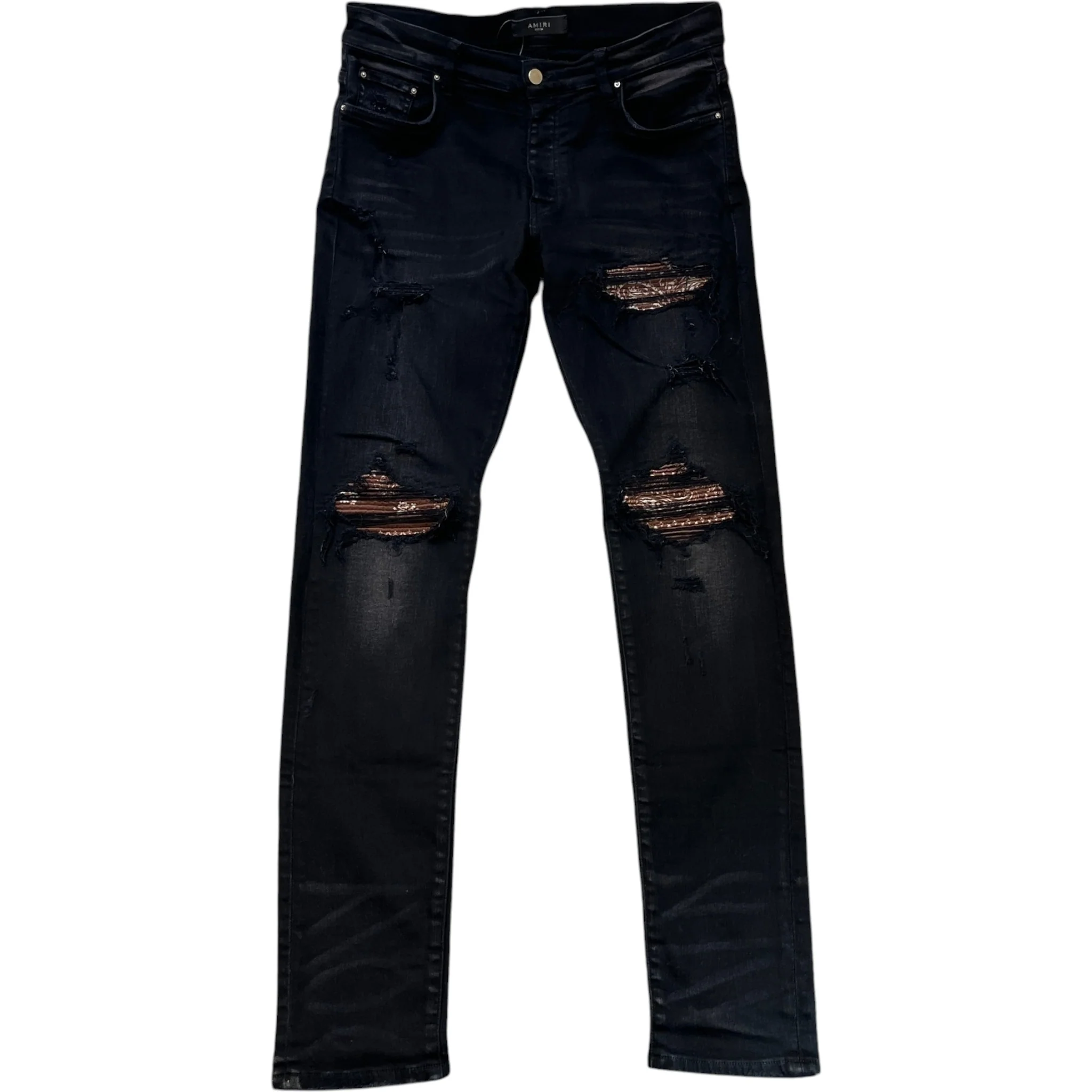 Men's Mx1 Distressed Bandana Jeans Black Size Waist 34"