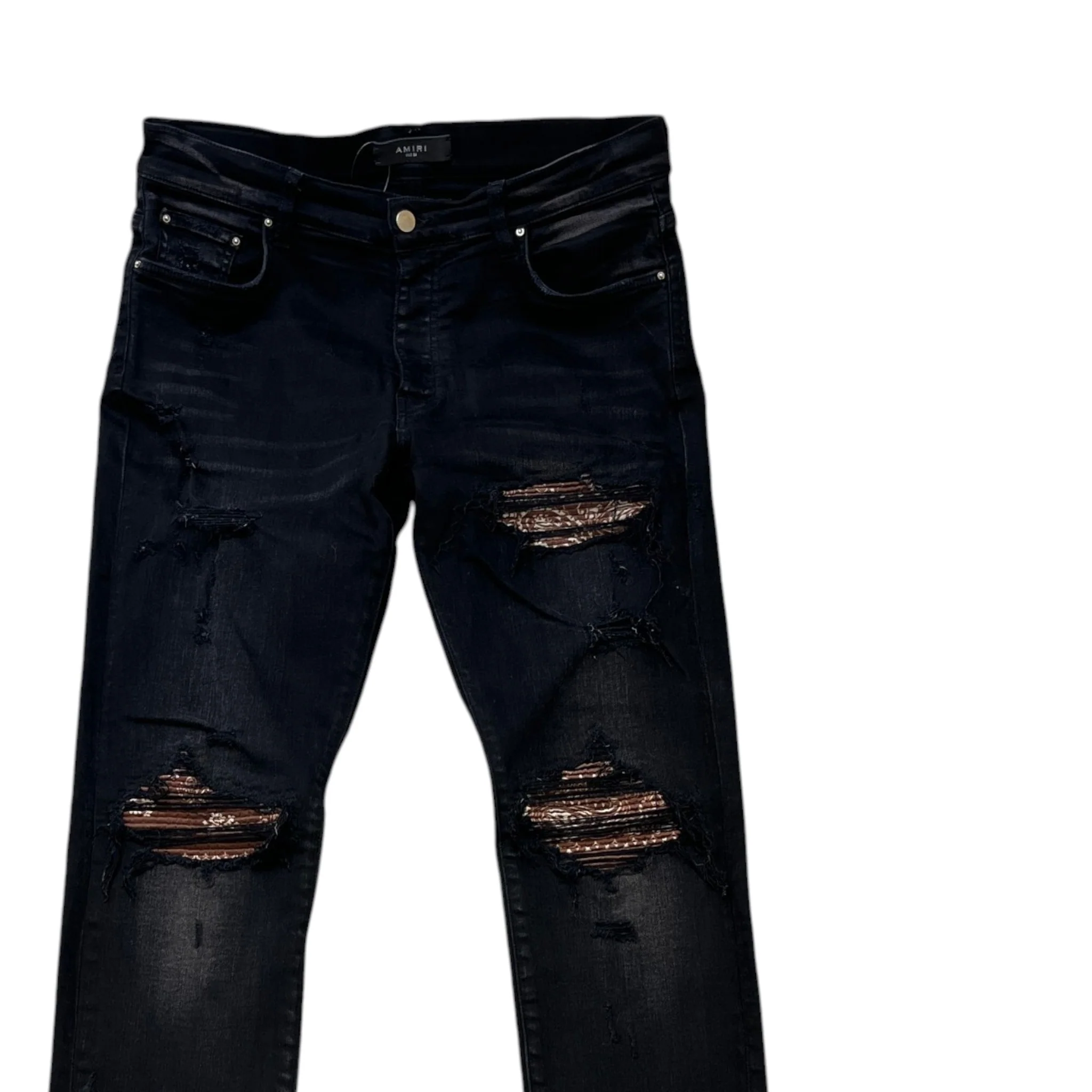 Men's Mx1 Distressed Bandana Jeans Black Size Waist 34" - Image 3