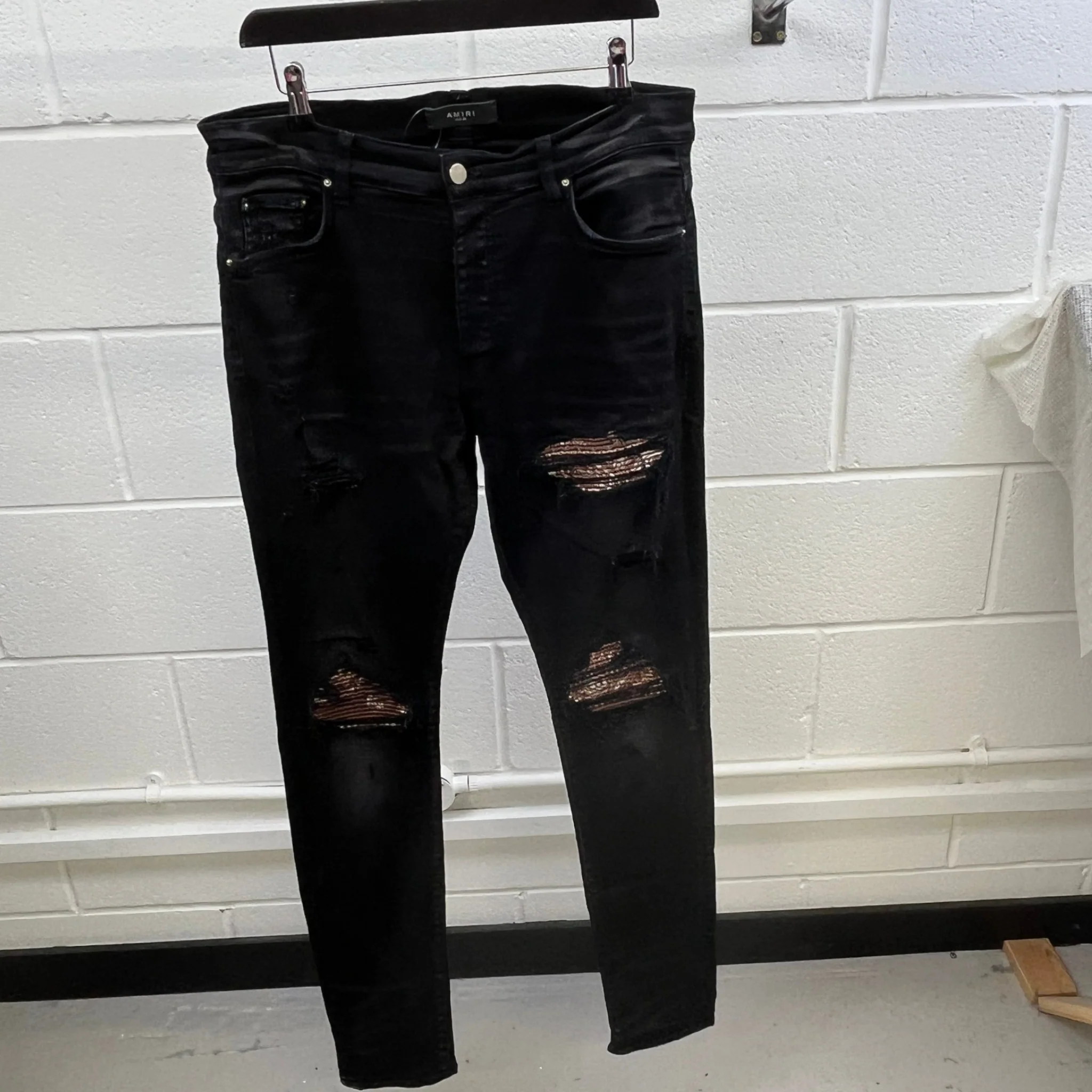 Men's Mx1 Distressed Bandana Jeans Black Size Waist 34" - Image 9