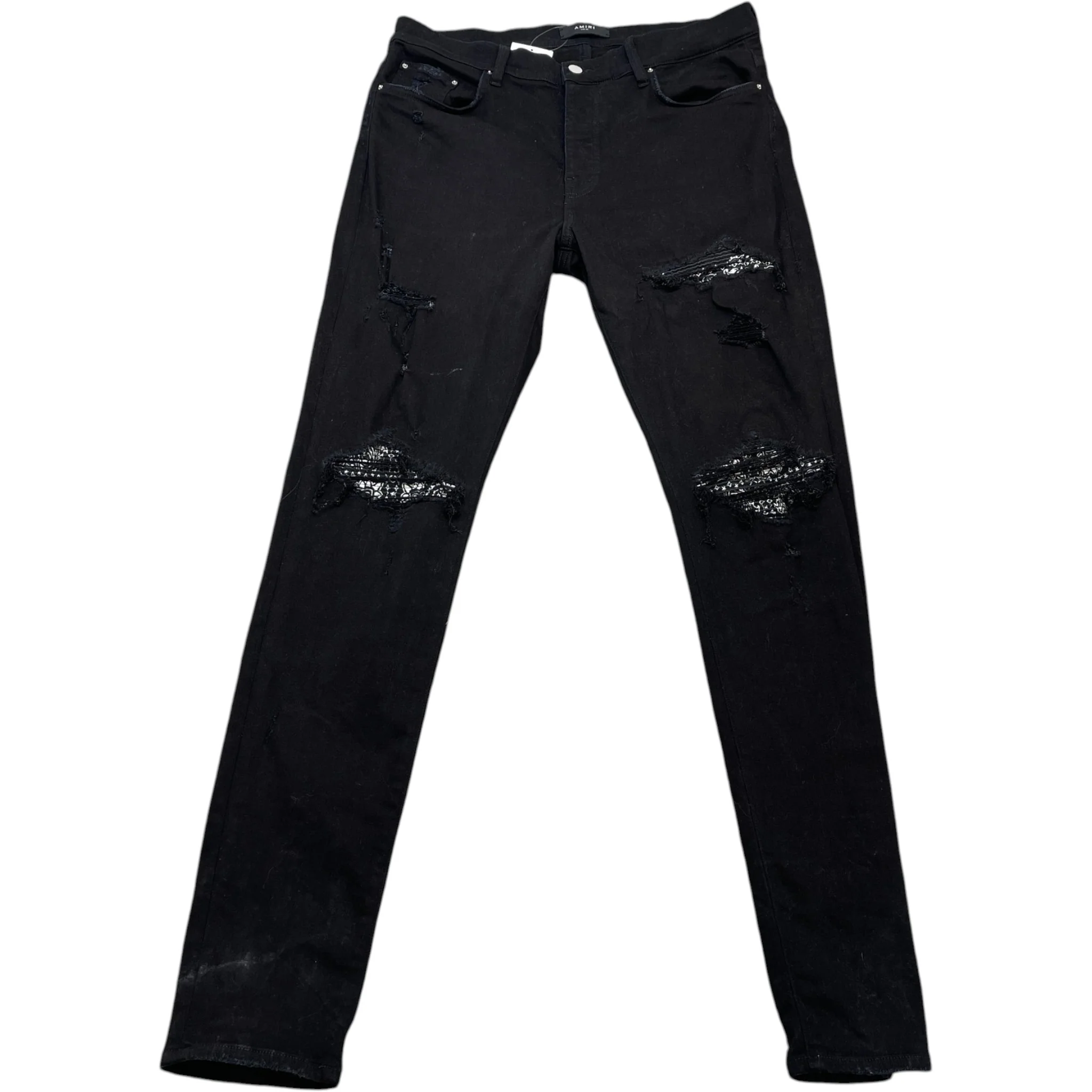 Men's Mx1 Distressed Bandana Jeans Black Size Waist 38"