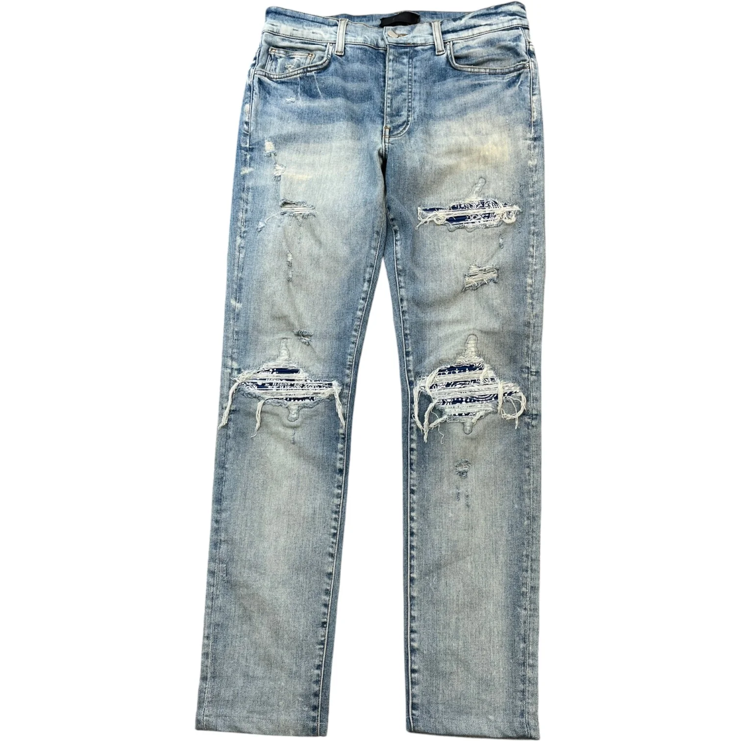 Men's Mx1 Distressed Bandana Jeans Blue Size Waist 32"