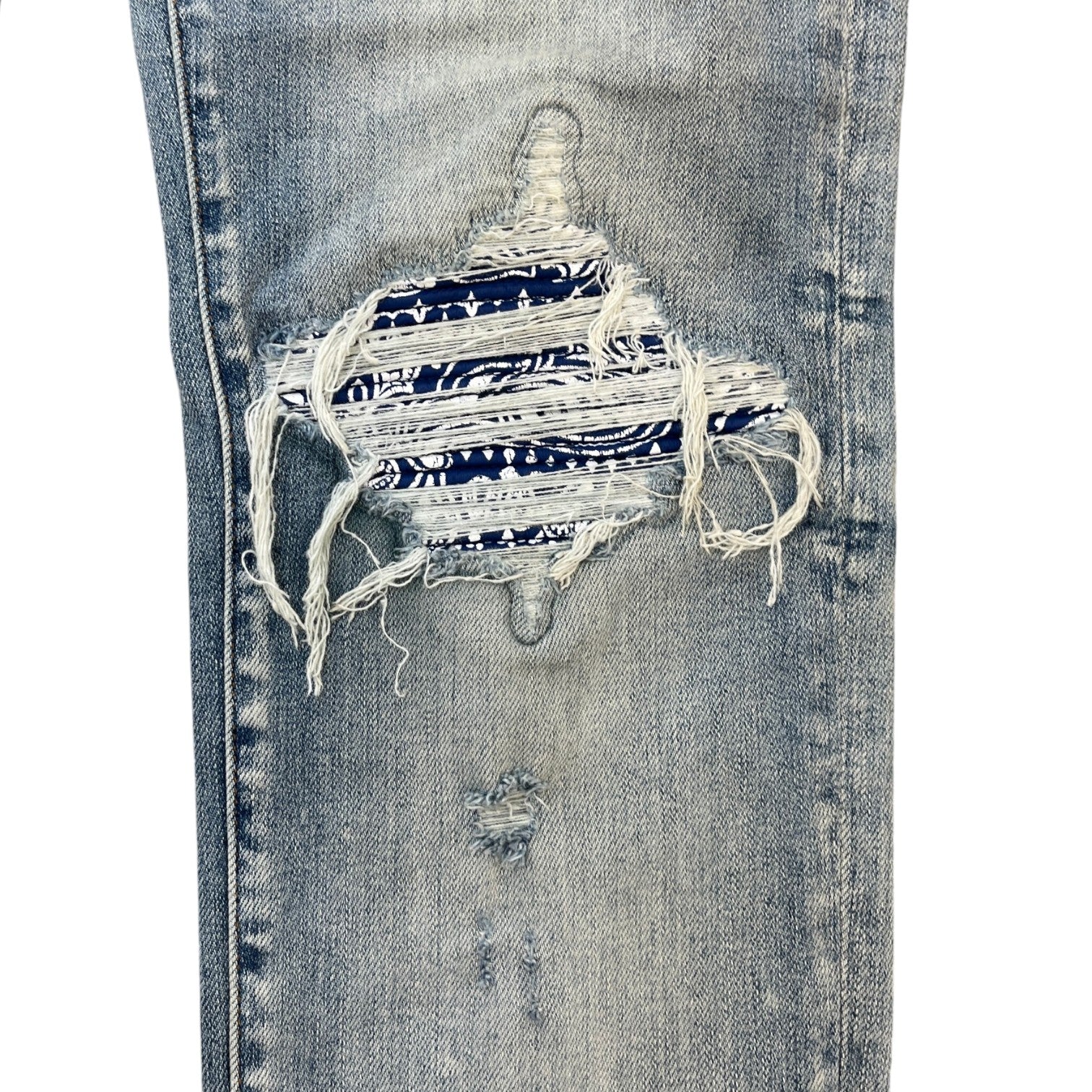 Men's Mx1 Distressed Bandana Jeans Blue Size Waist 32" - Image 9