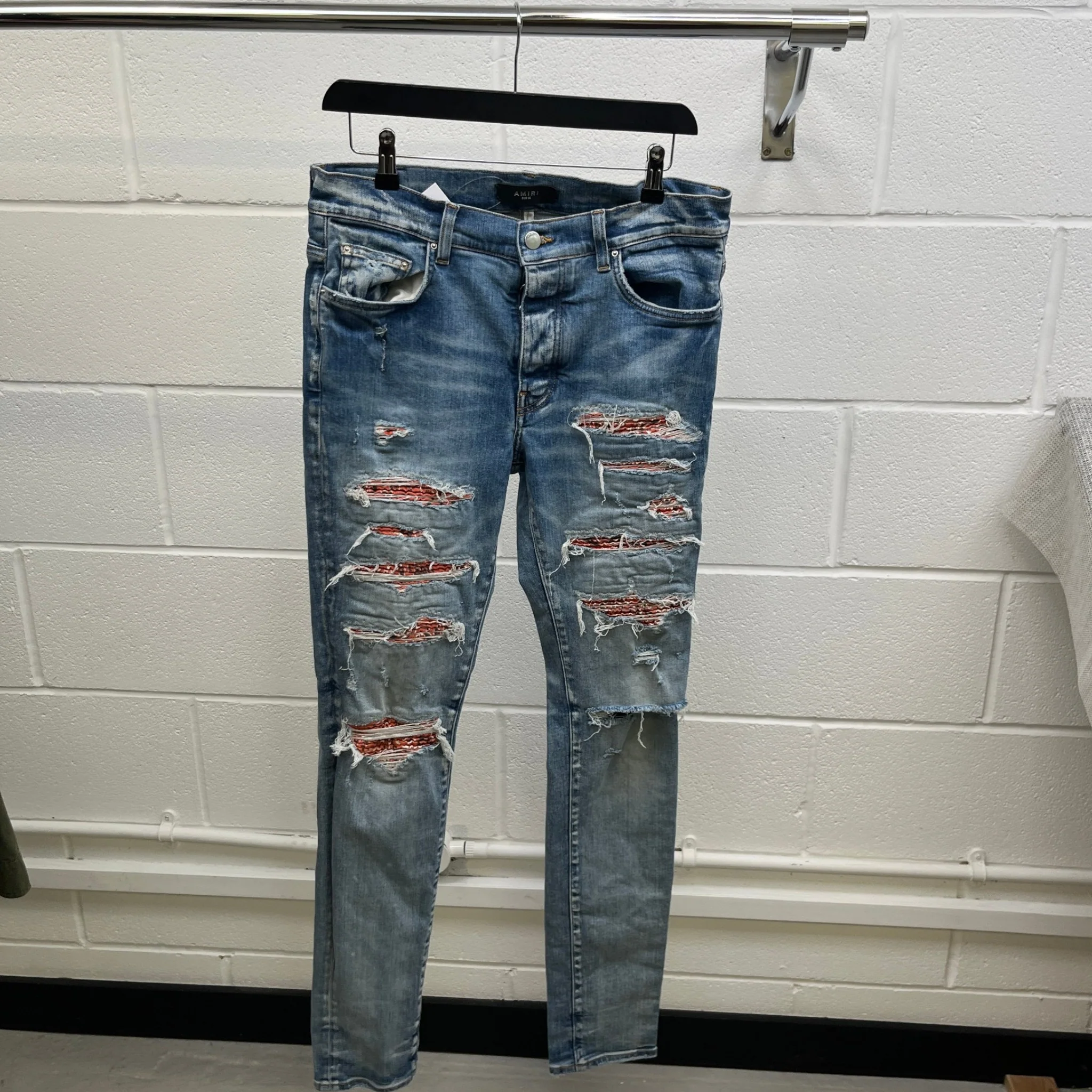 Men's Mx1 Distressed Bandana Jeans Blue Size Waist 33" - Image 9