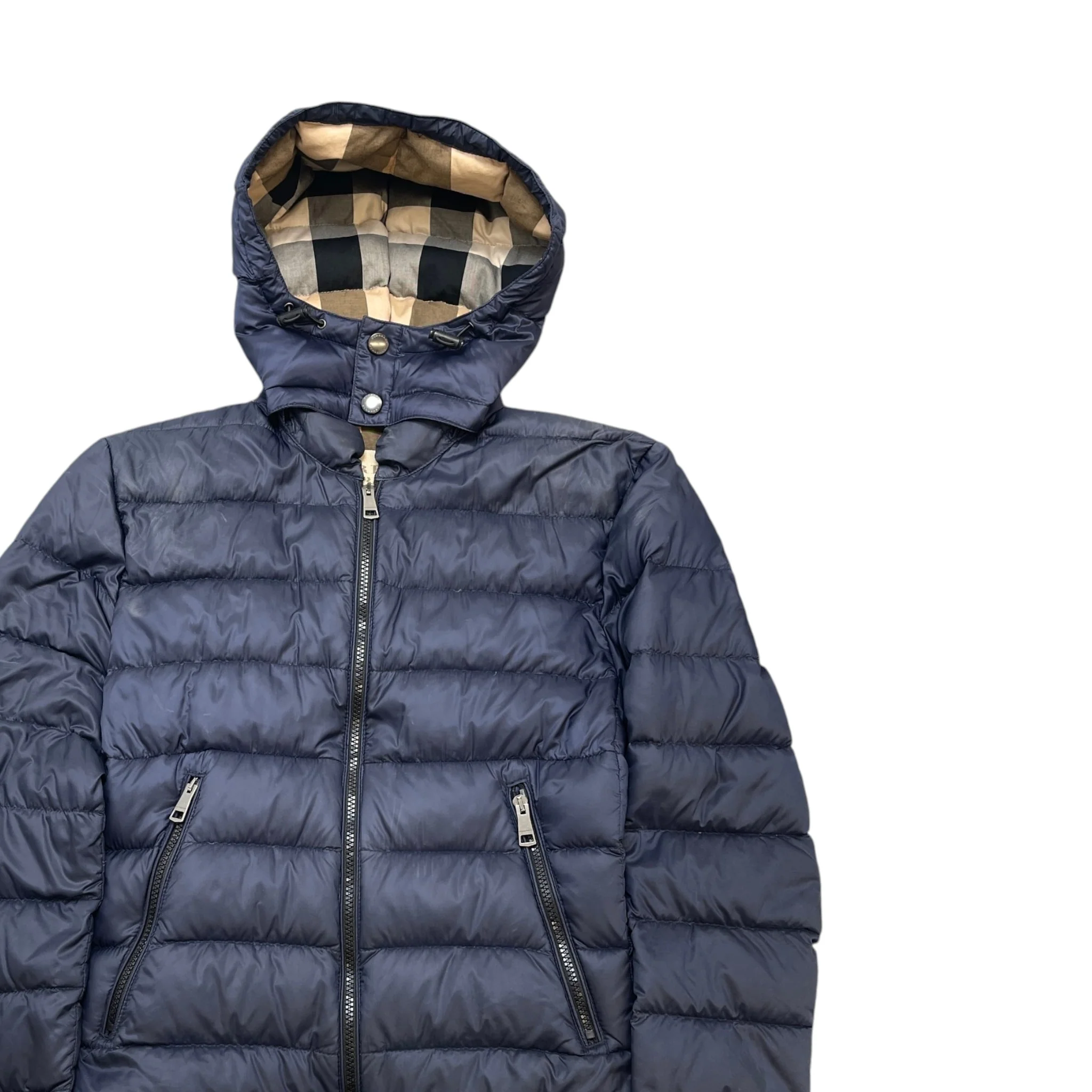 Men's Nova Check Brit Down Jacket Navy Size L - Image 3