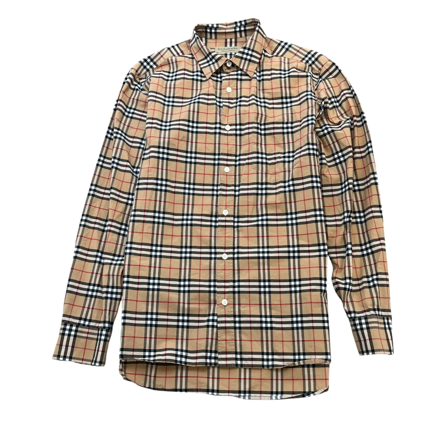 Men's Nova Check Long Sleeve Shirt Beige Size M