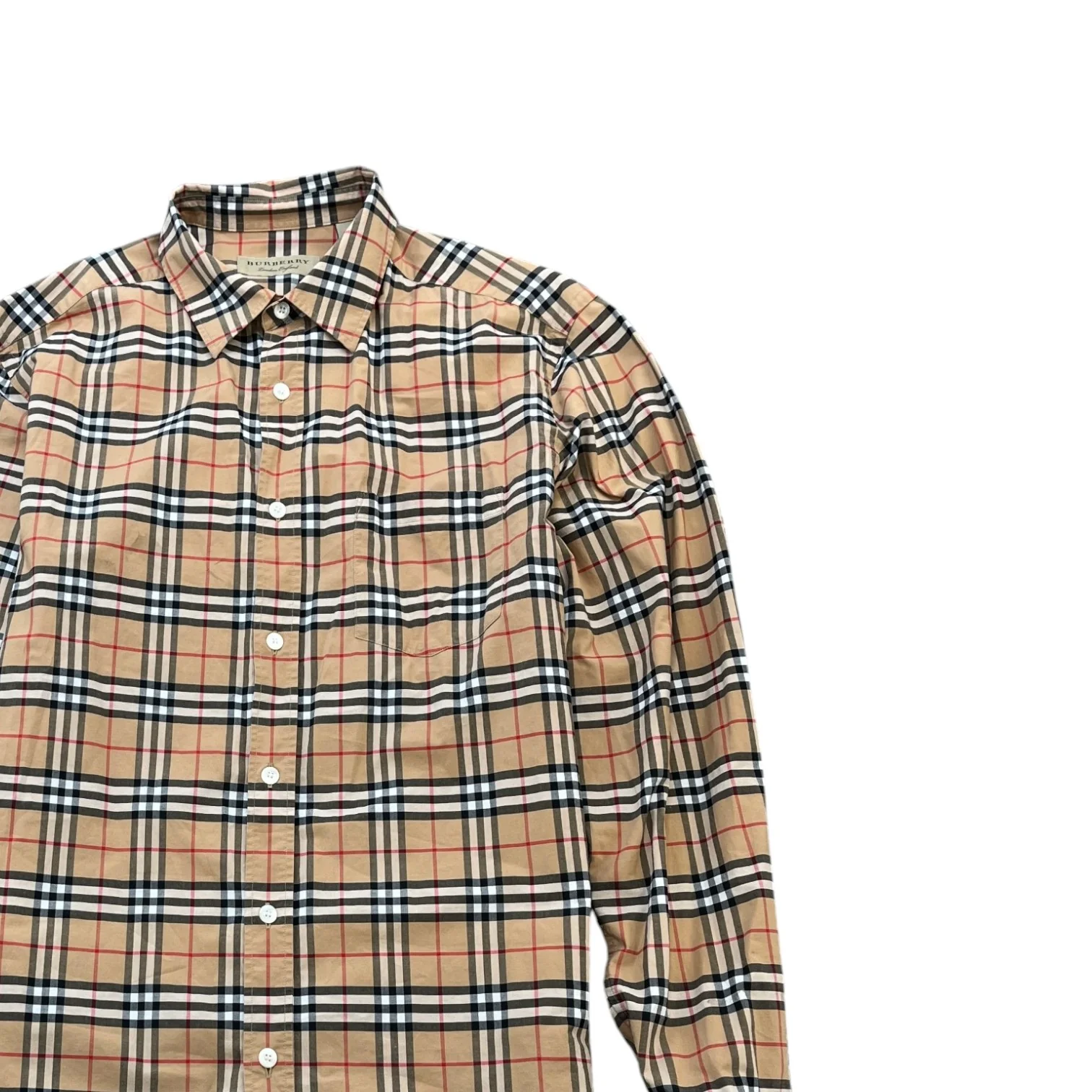 Men's Nova Check Long Sleeve Shirt Beige Size M - Image 3