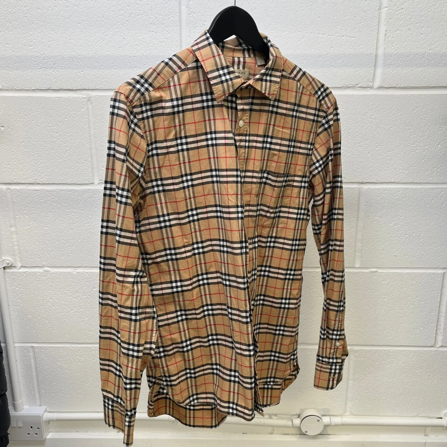 Men's Nova Check Long Sleeve Shirt Beige Size M - Image 9