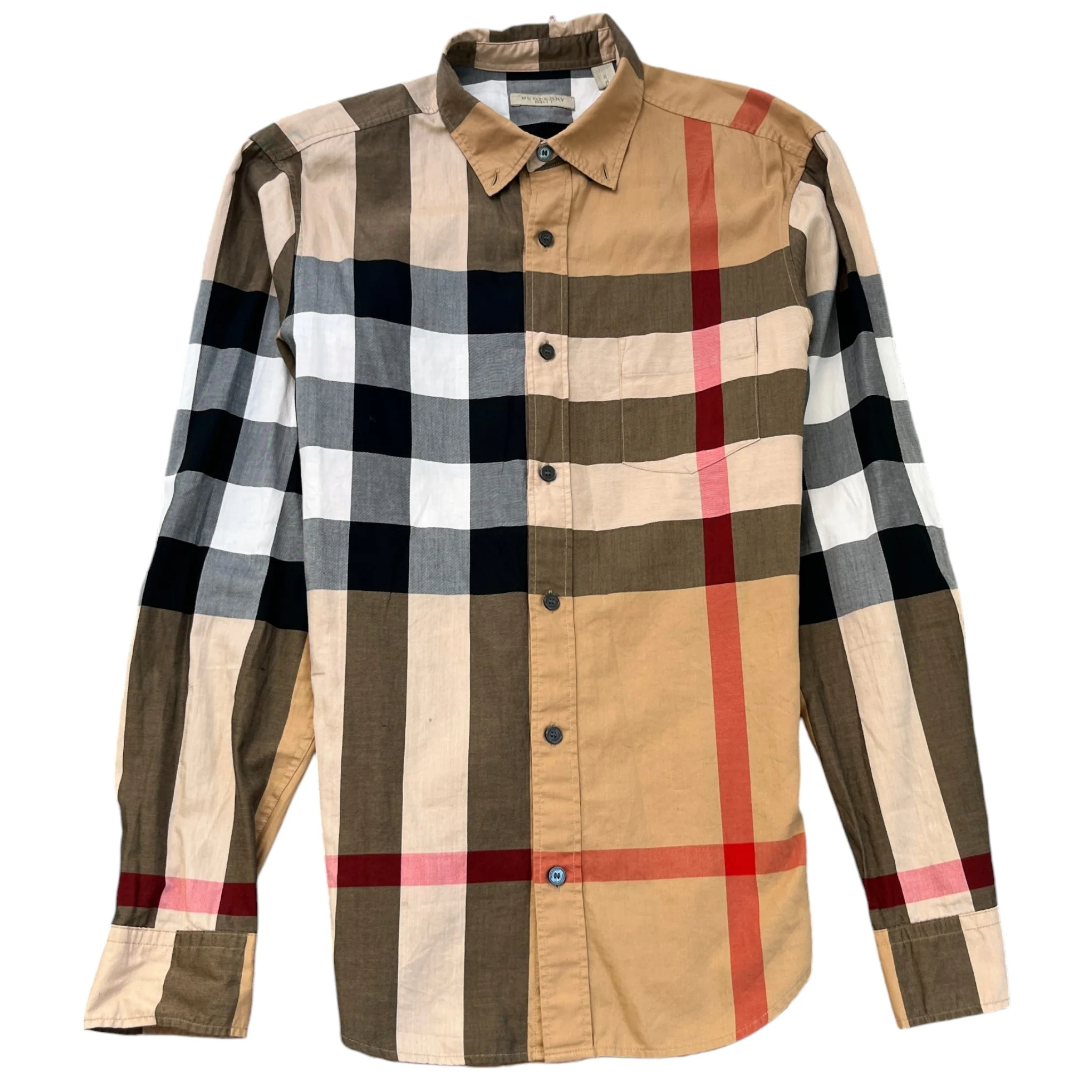 Men's Nova Check Long Sleeve Shirt Beige Size S