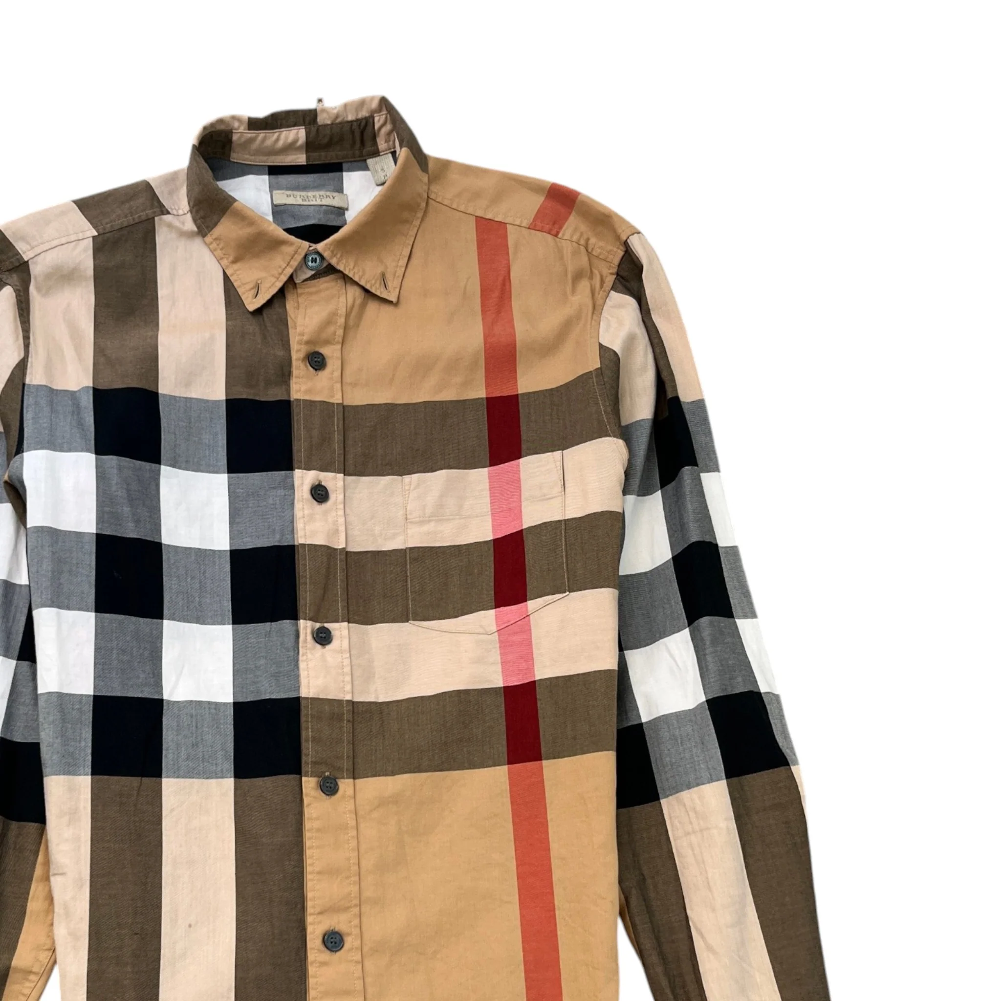 Men's Nova Check Long Sleeve Shirt Beige Size S - Image 3