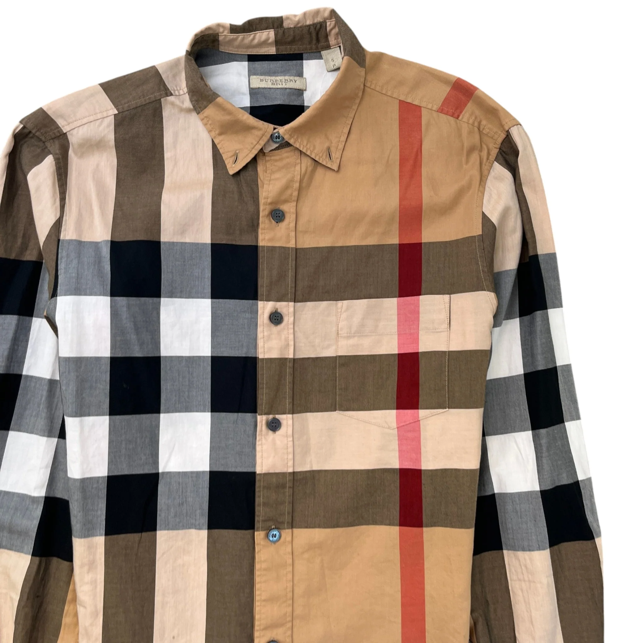Men's Nova Check Long Sleeve Shirt Beige Size S - Image 5