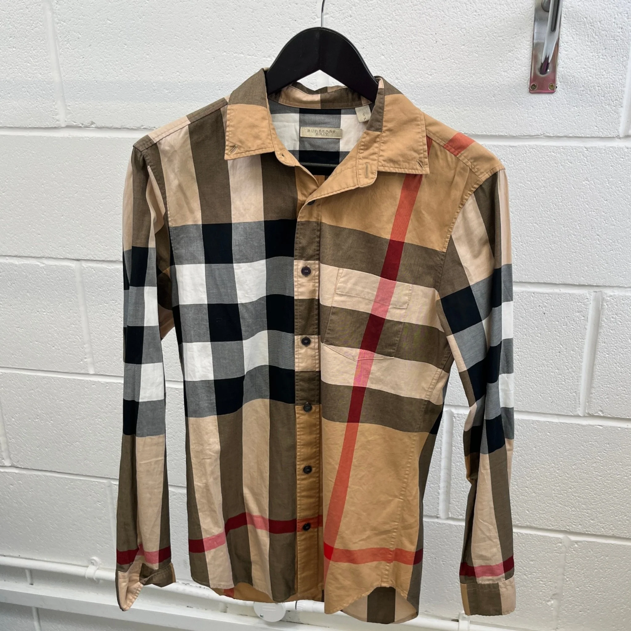 Men's Nova Check Long Sleeve Shirt Beige Size S - Image 8