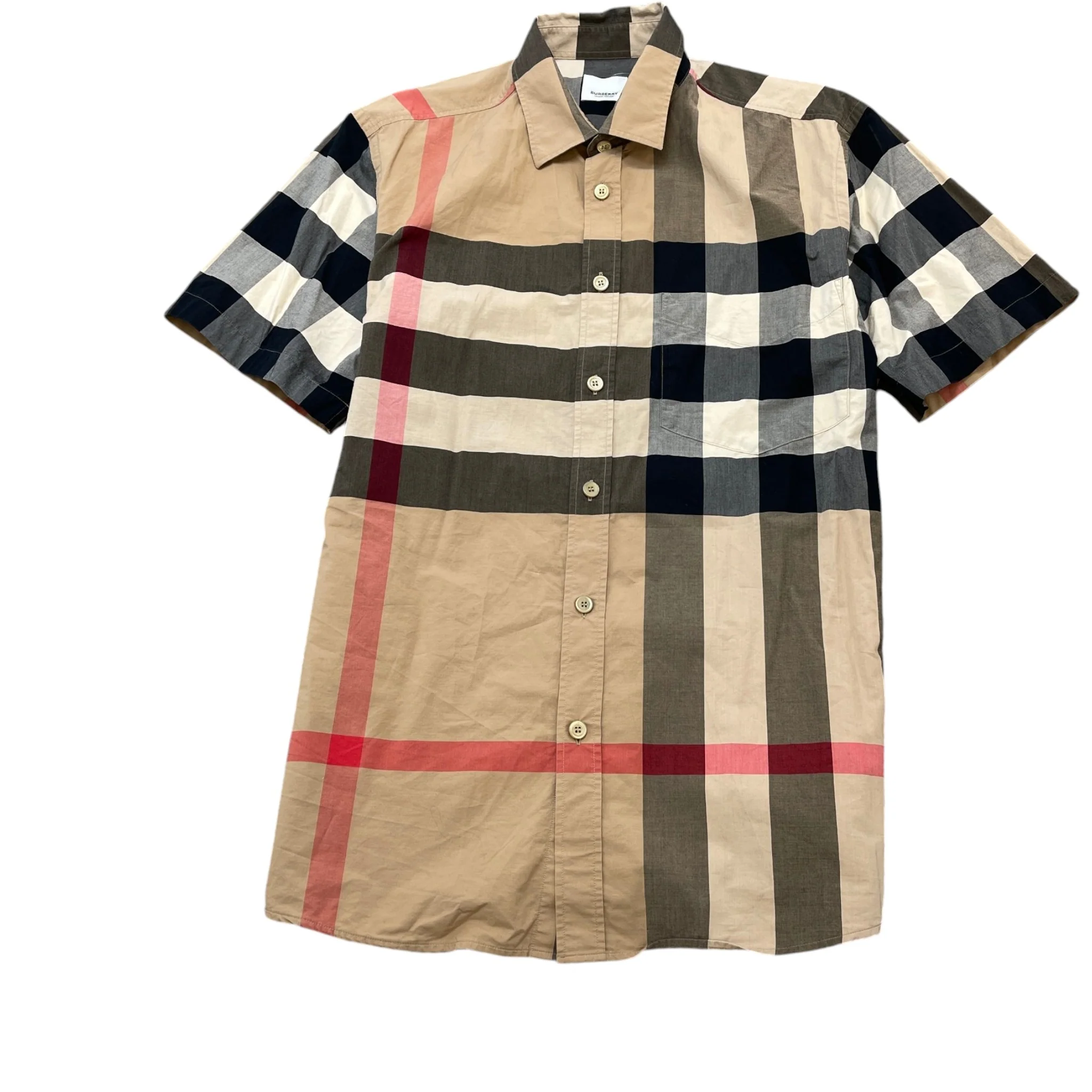 Men's Nova Check Short Sleeve Shirt Beige Size L