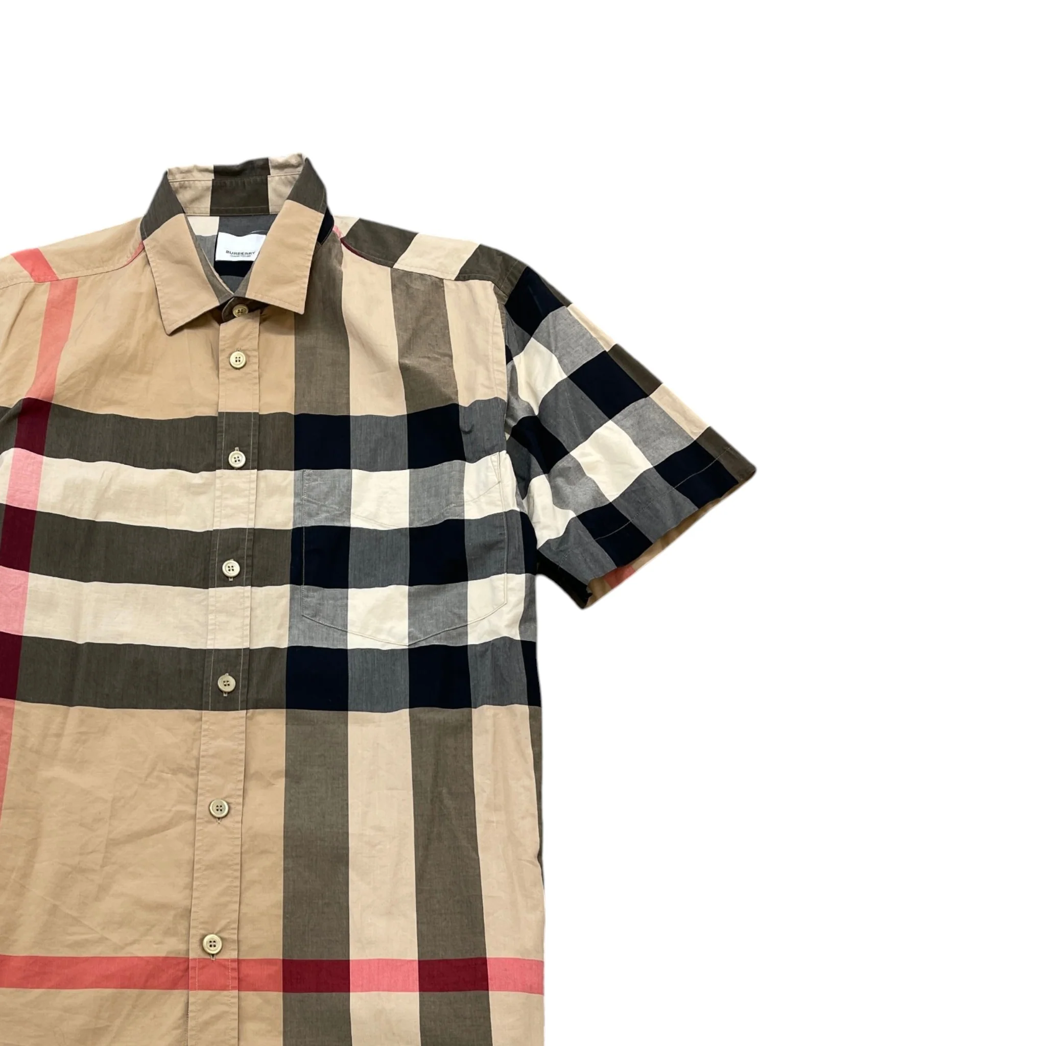 Men's Nova Check Short Sleeve Shirt Beige Size L - Image 3