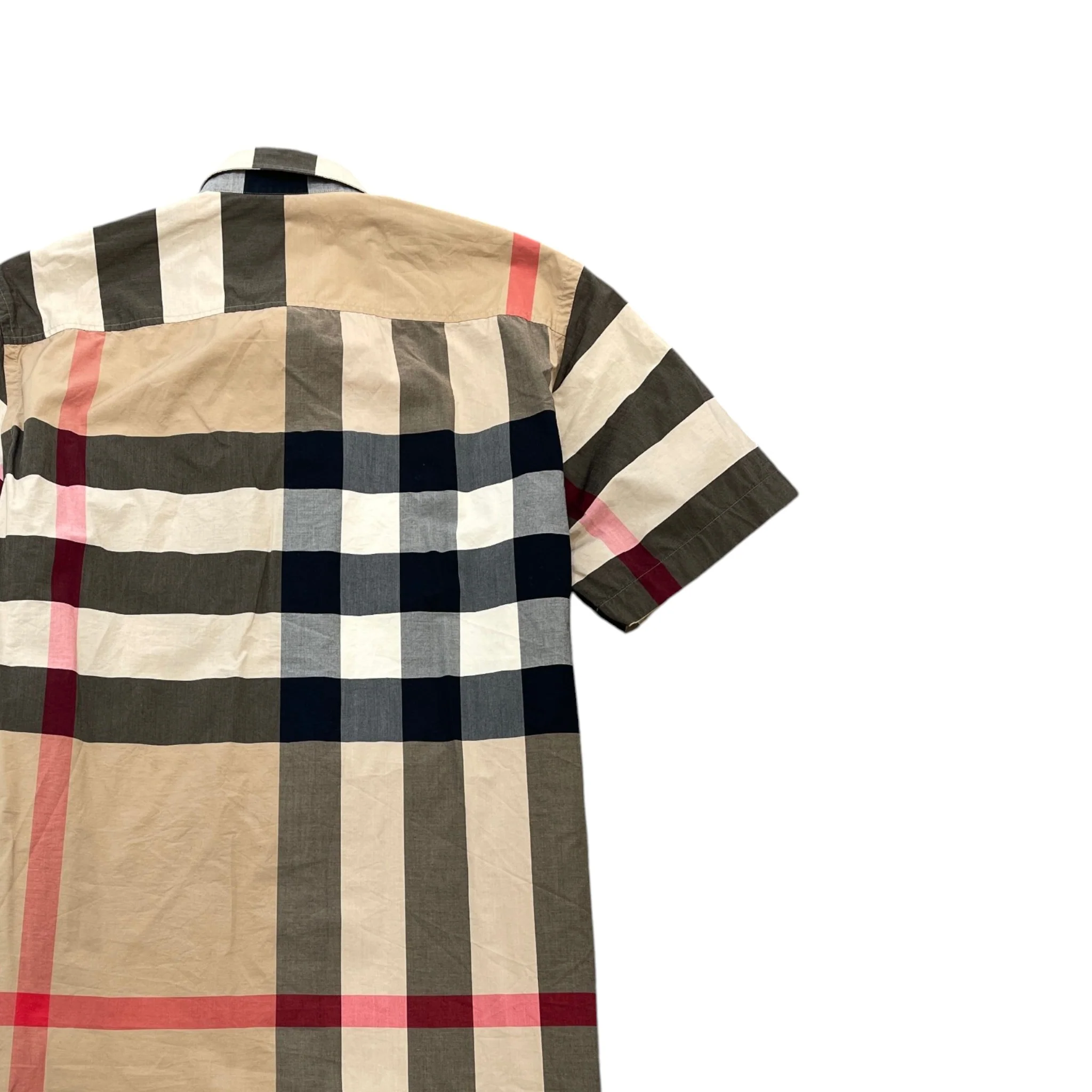Men's Nova Check Short Sleeve Shirt Beige Size L - Image 4