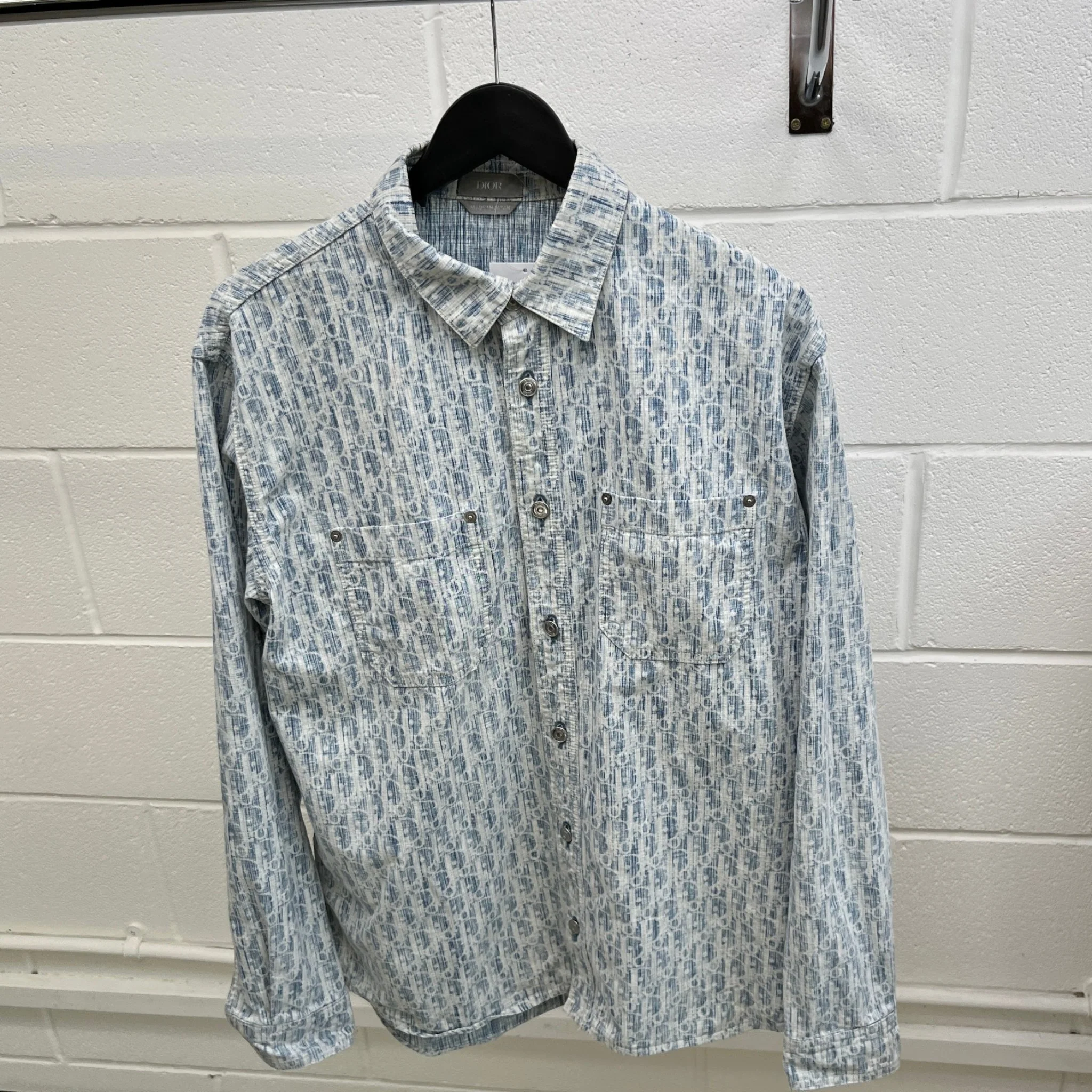 Men's Oblique Denim Long Sleeve T-Shirt Blue Size M - Image 9