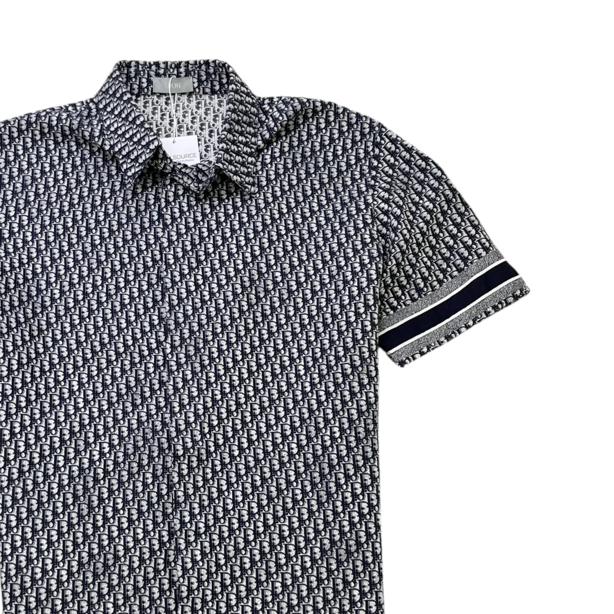 Men's Oblique Monogram Short Sleeve Shirt Navy Size M - Image 3