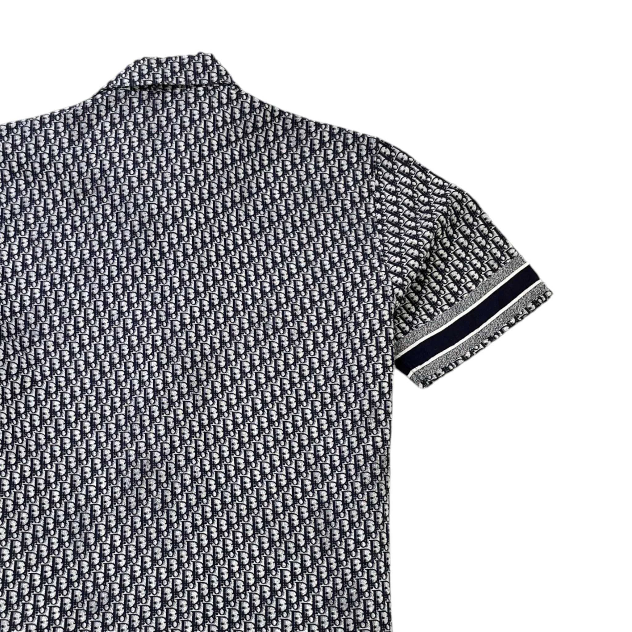 Men's Oblique Monogram Short Sleeve Shirt Navy Size M - Image 4