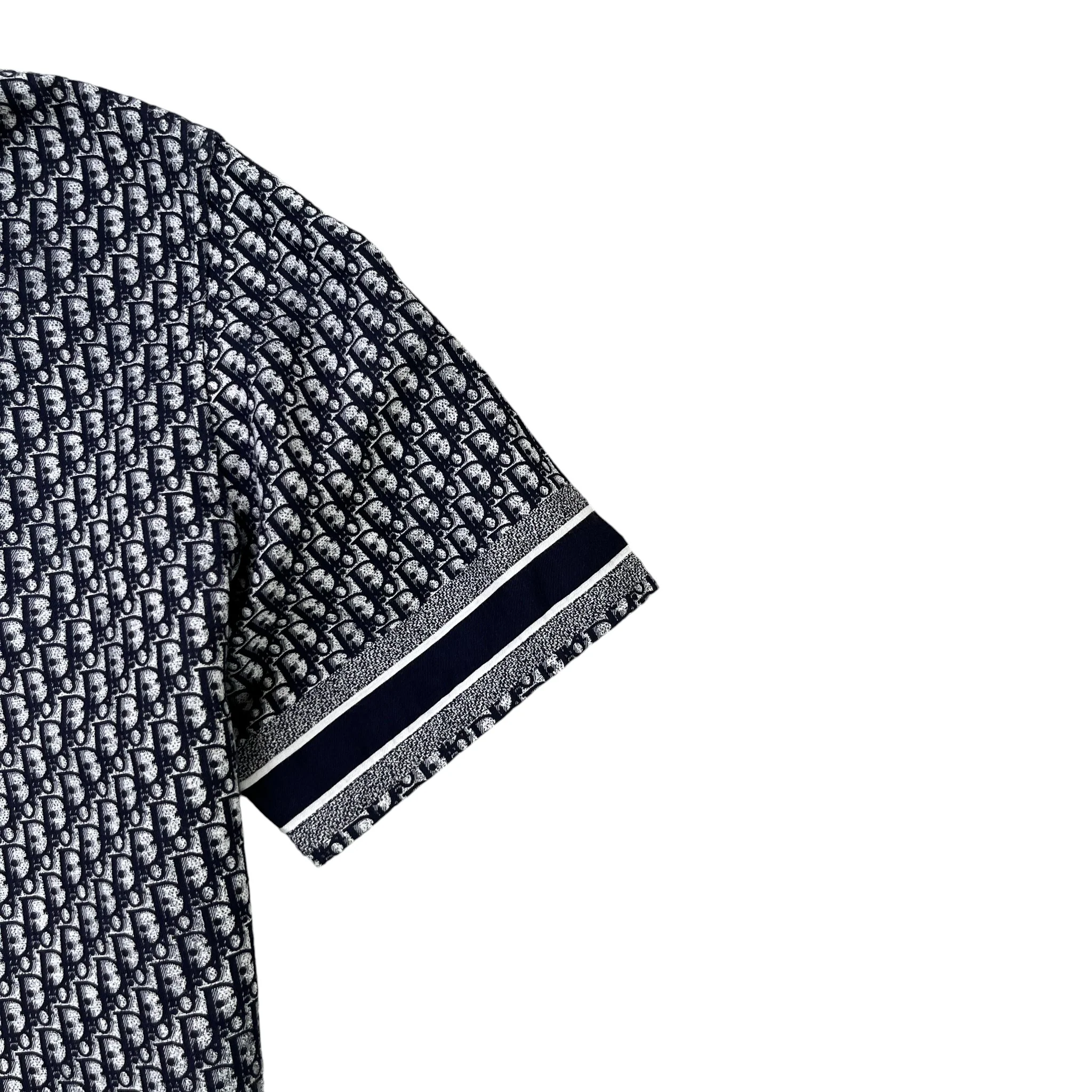 Men's Oblique Monogram Short Sleeve Shirt Navy Size M - Image 5