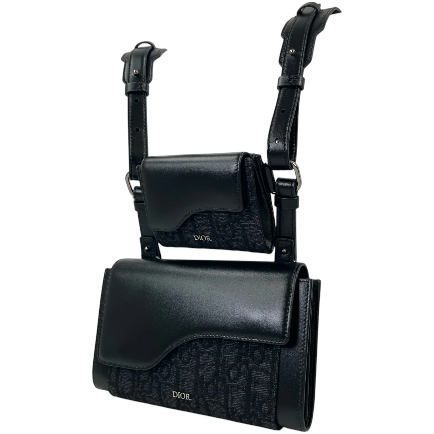 Men's Oblique Saddle Double Messenger Bag Black (Copy) - Image 5