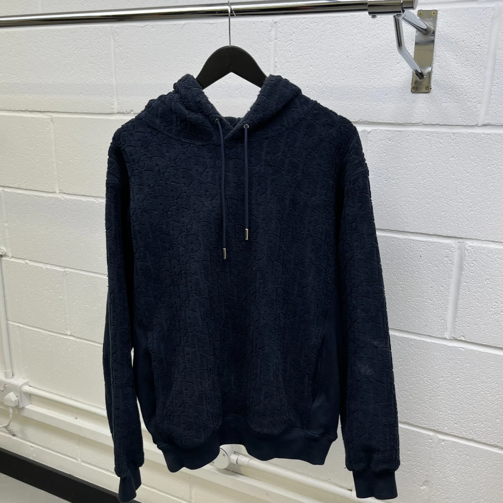 Men's Oblique Towelling Hoodie Navy Size L - Image 9