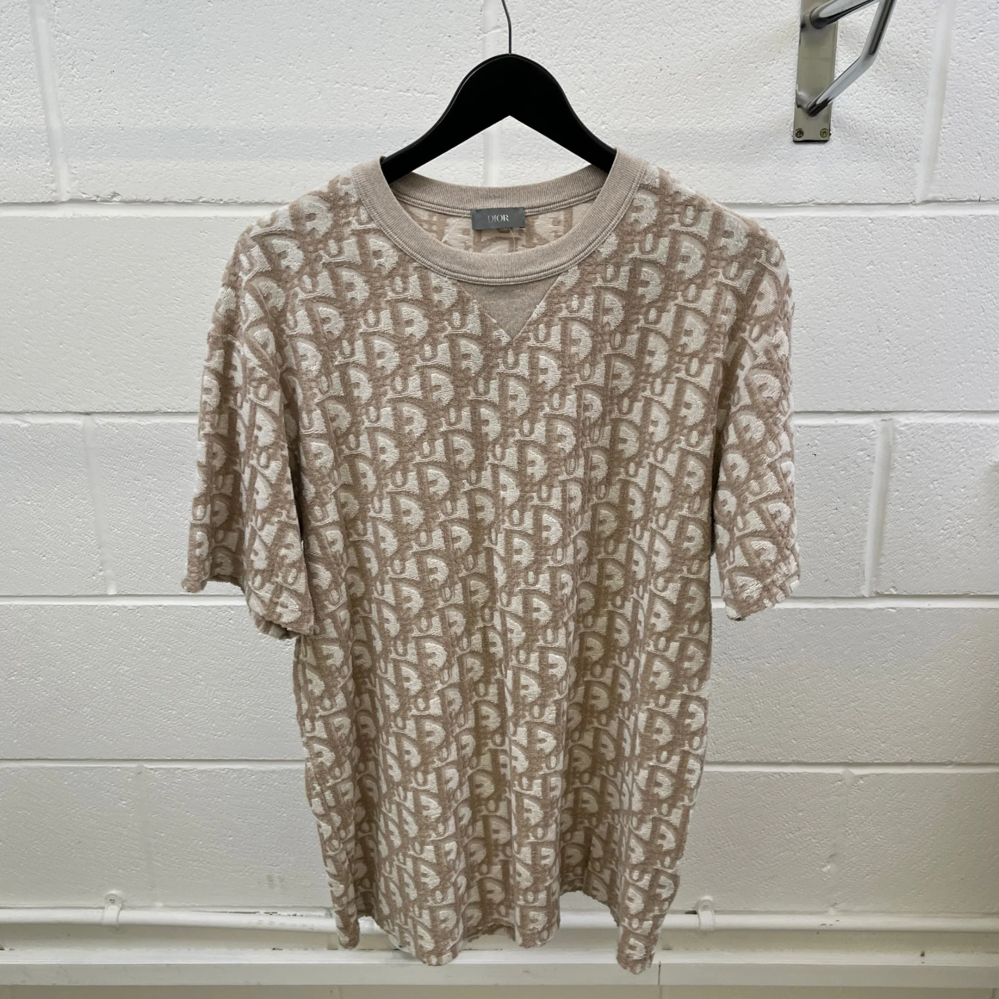 Men's Oblique Towelling T-Shirt Beige Size M - Image 9