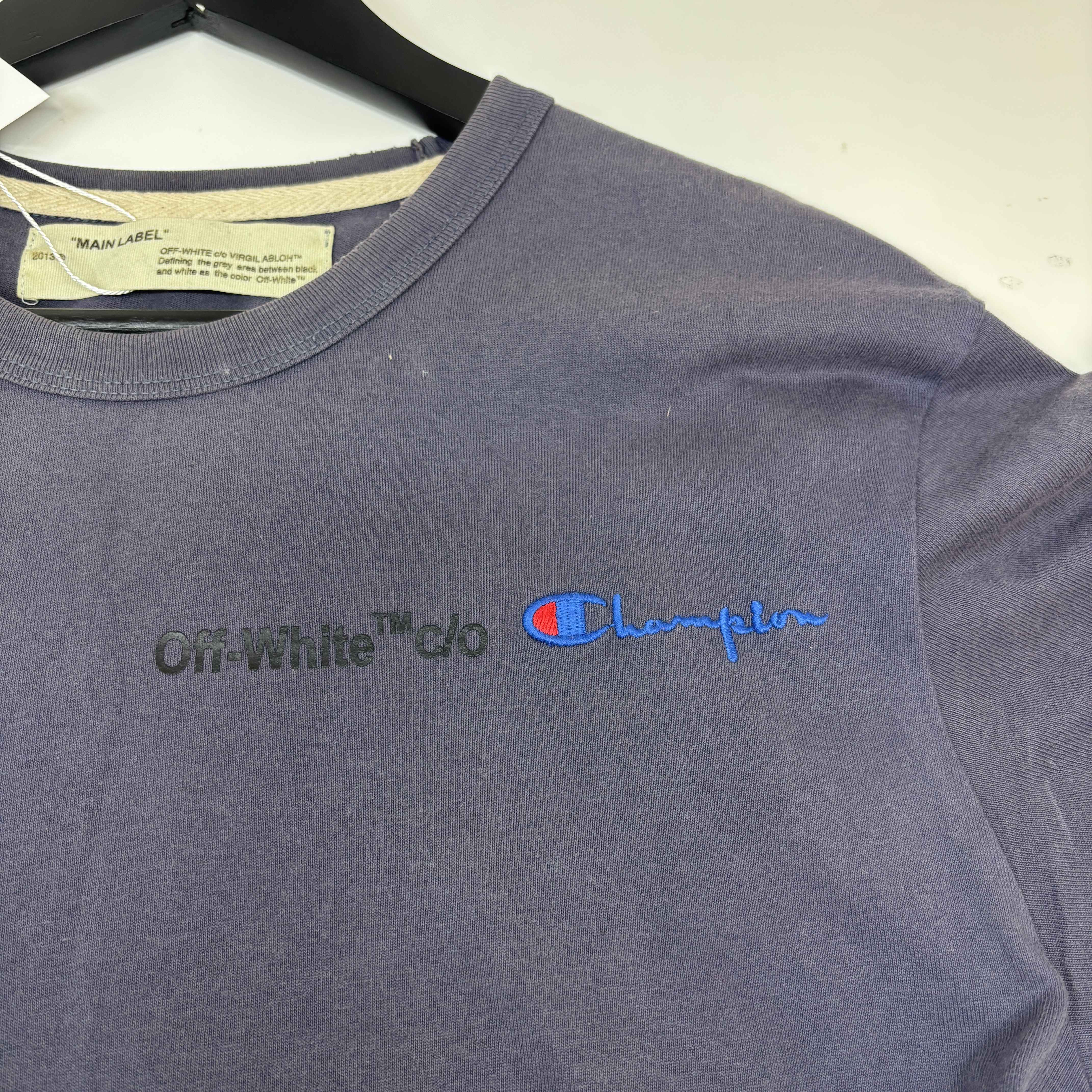 Men's Off White X Champion Logo T-Shirt Navy Size XS - Image 8