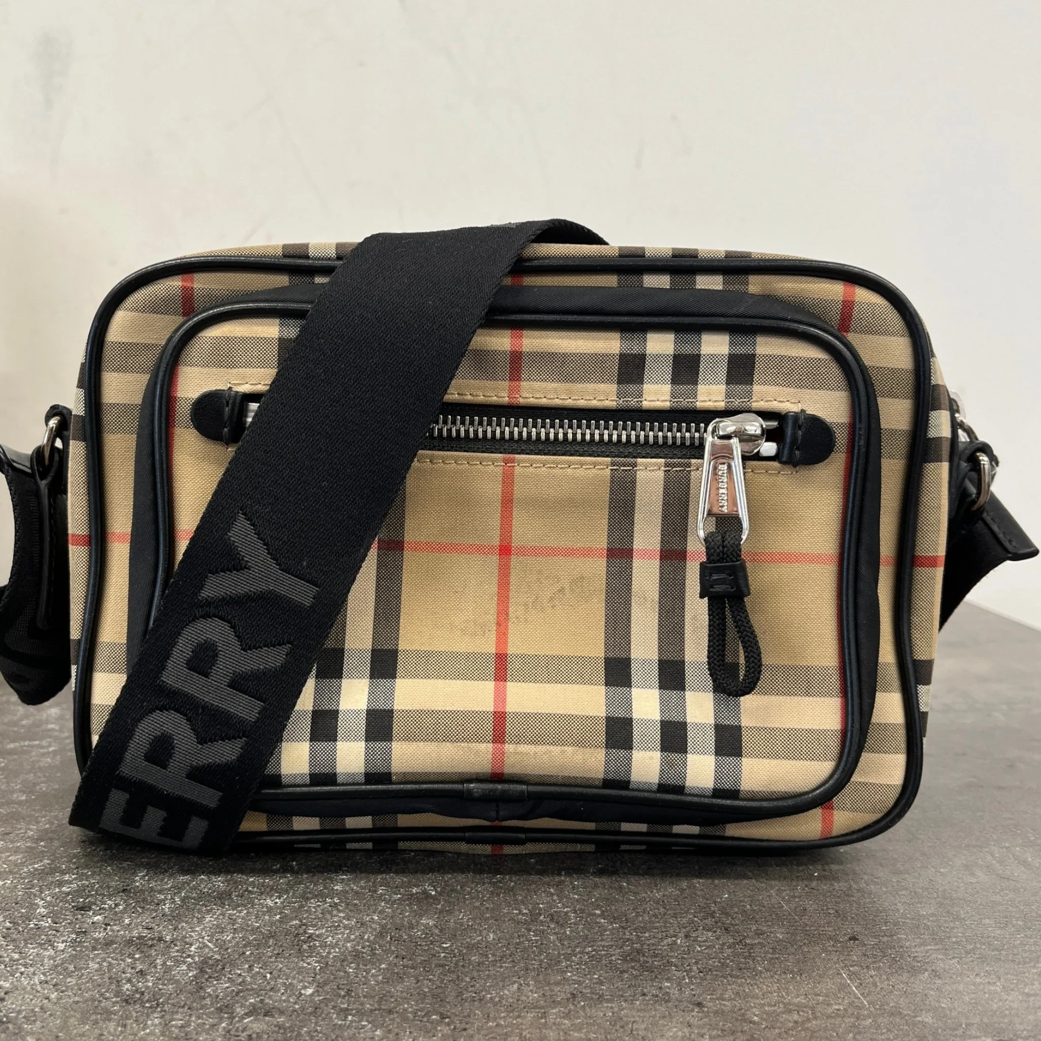 Men's Paddy Check Messenger Bag Beige - Image 8