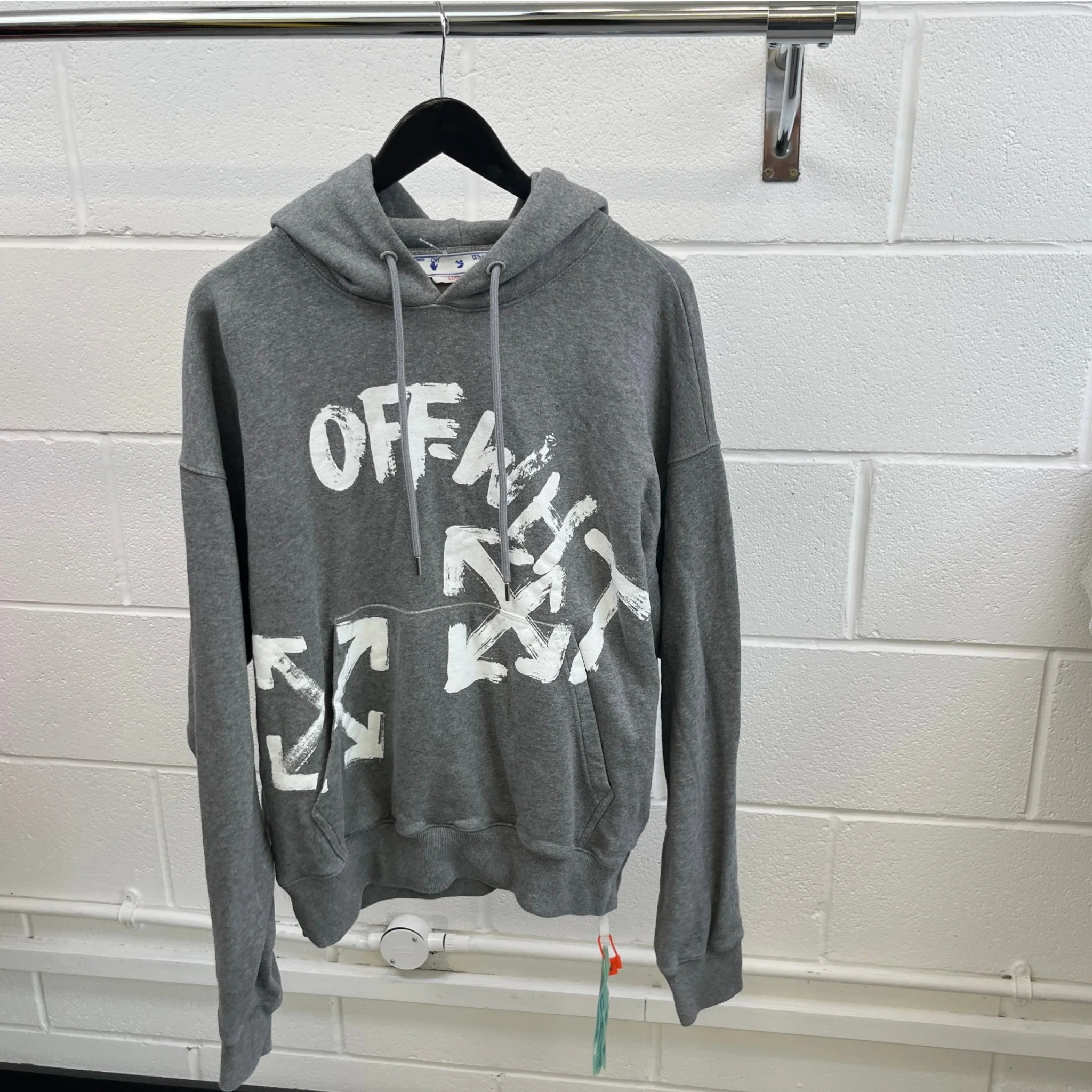 Men's Paint Script Skate Hoodie Grey Size S - Image 8