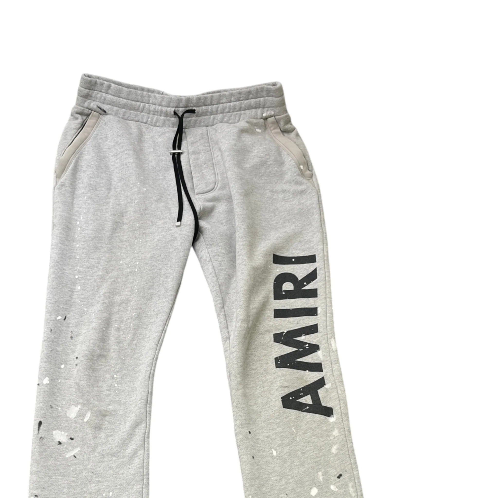 Men's Paint Splatter Logo Print Joggers Grey Size S - Image 3