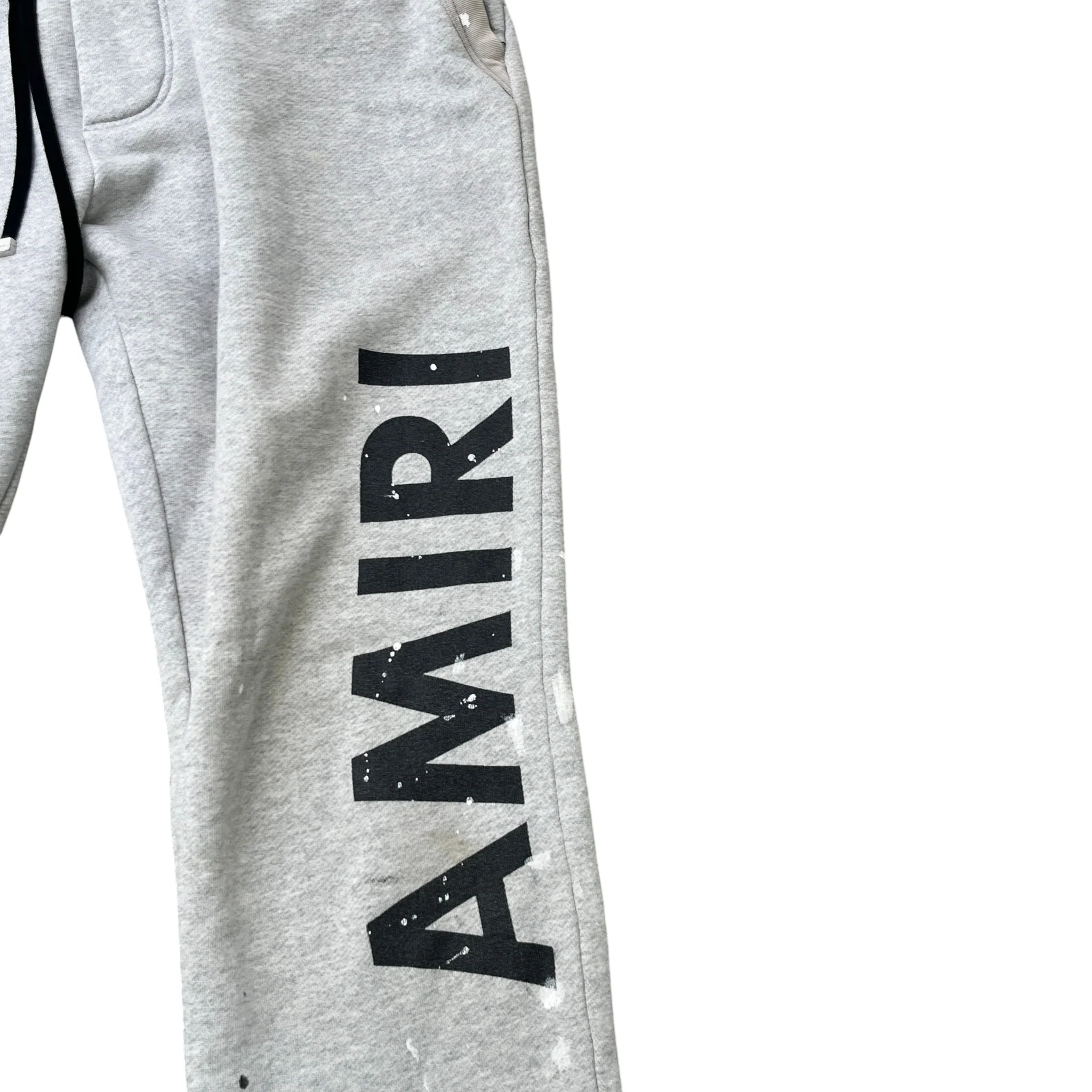 Men's Paint Splatter Logo Print Joggers Grey Size S - Image 5
