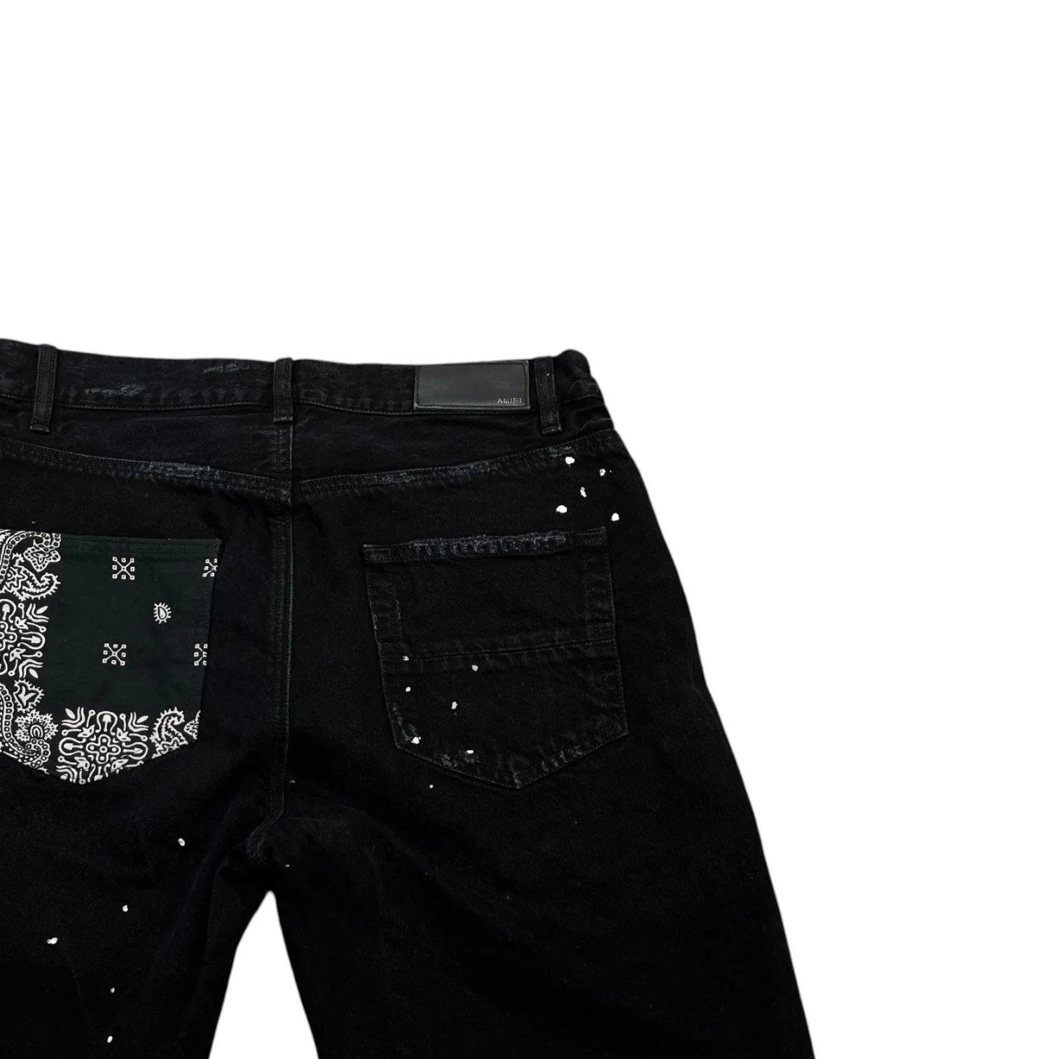 Men's Paint Splatter Patchwork Shorts Black Size Waist 32" - Image 4