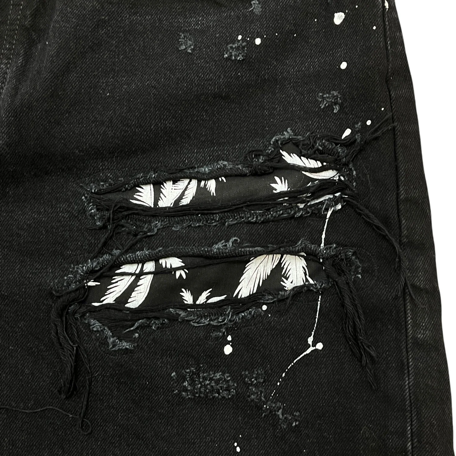 Men's Paint Splatter Patchwork Shorts Black Size Waist 32" - Image 6