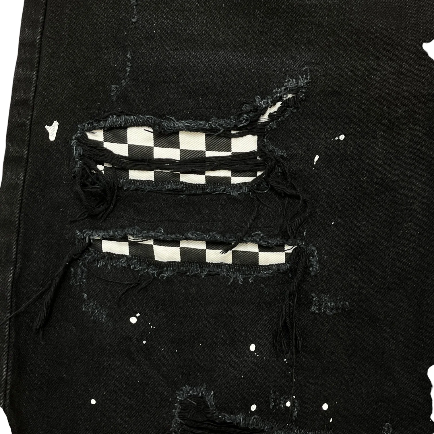 Men's Paint Splatter Patchwork Shorts Black Size Waist 32" - Image 7