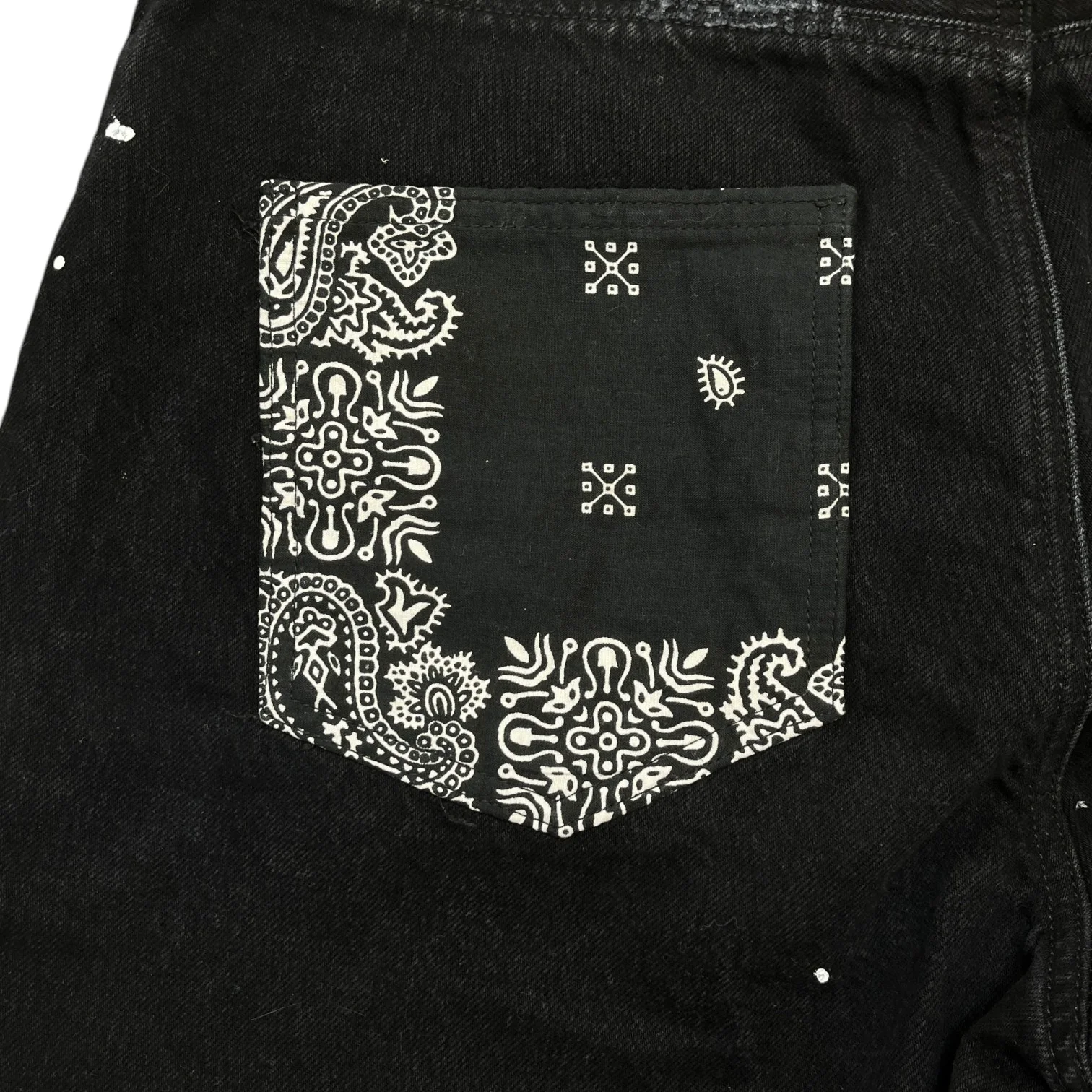 Men's Paint Splatter Patchwork Shorts Black Size Waist 32" - Image 8