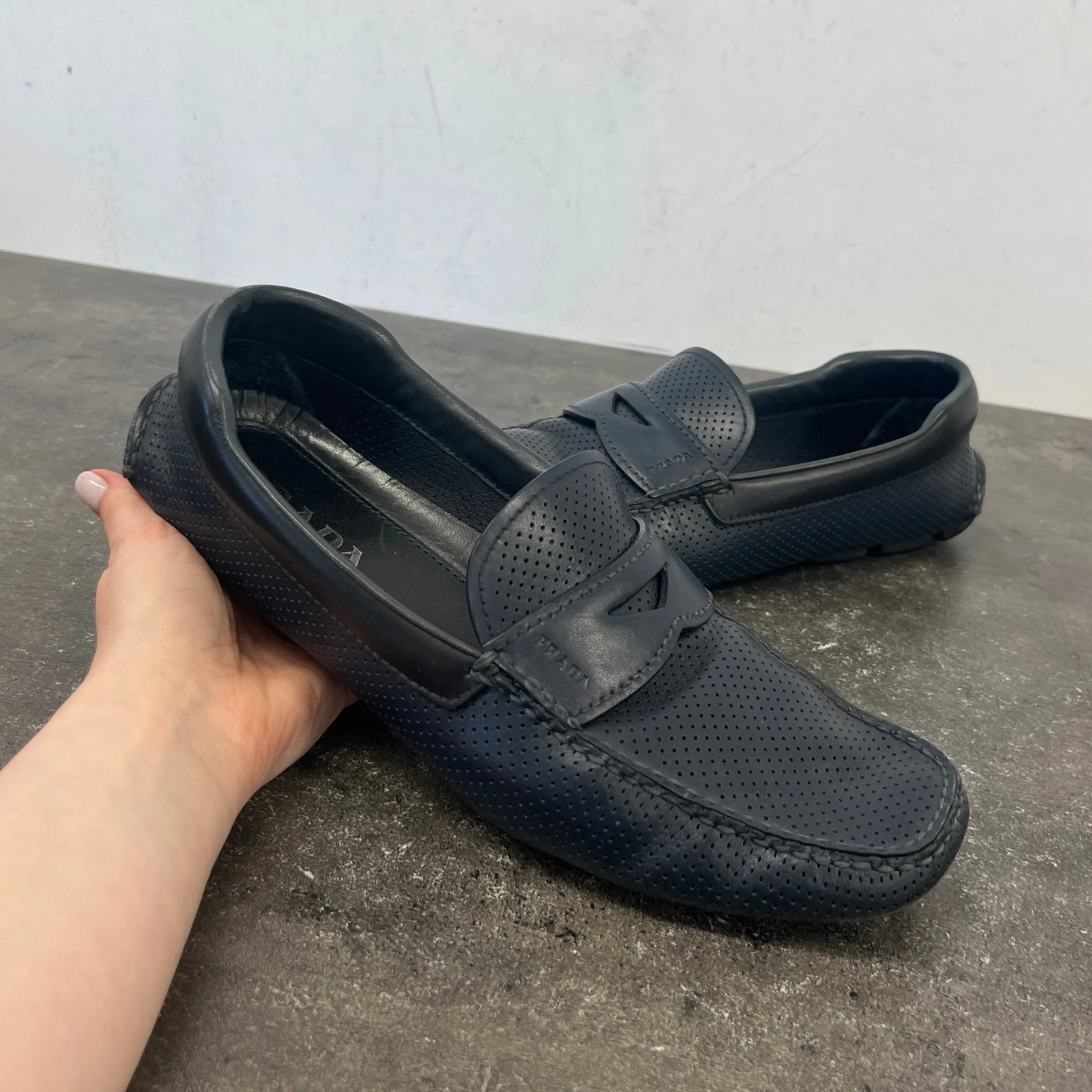 Men's Perforated Loafers Navy Size EU 42 / UK 8 - Image 13