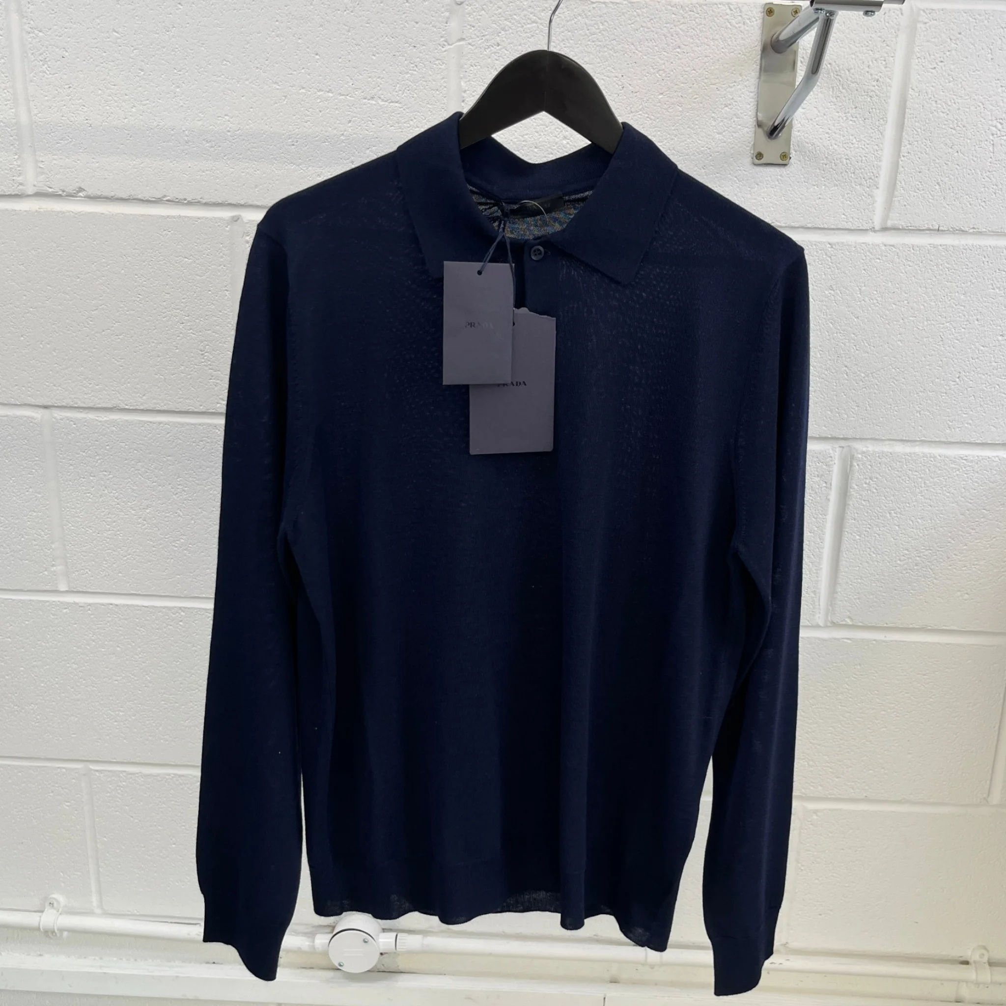 Men's Plain Wool Polo Shirt Navy Size IT 52 / UK XL - Image 8