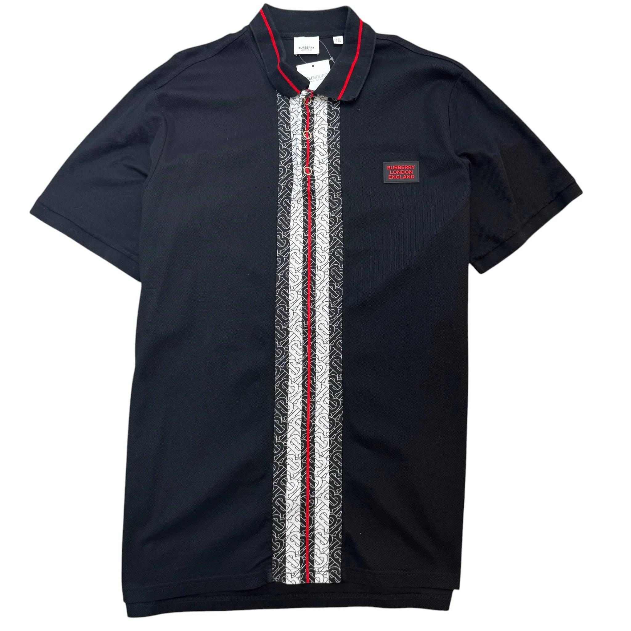 Men's Plaque Logo Polo Shirt Black Size XXL