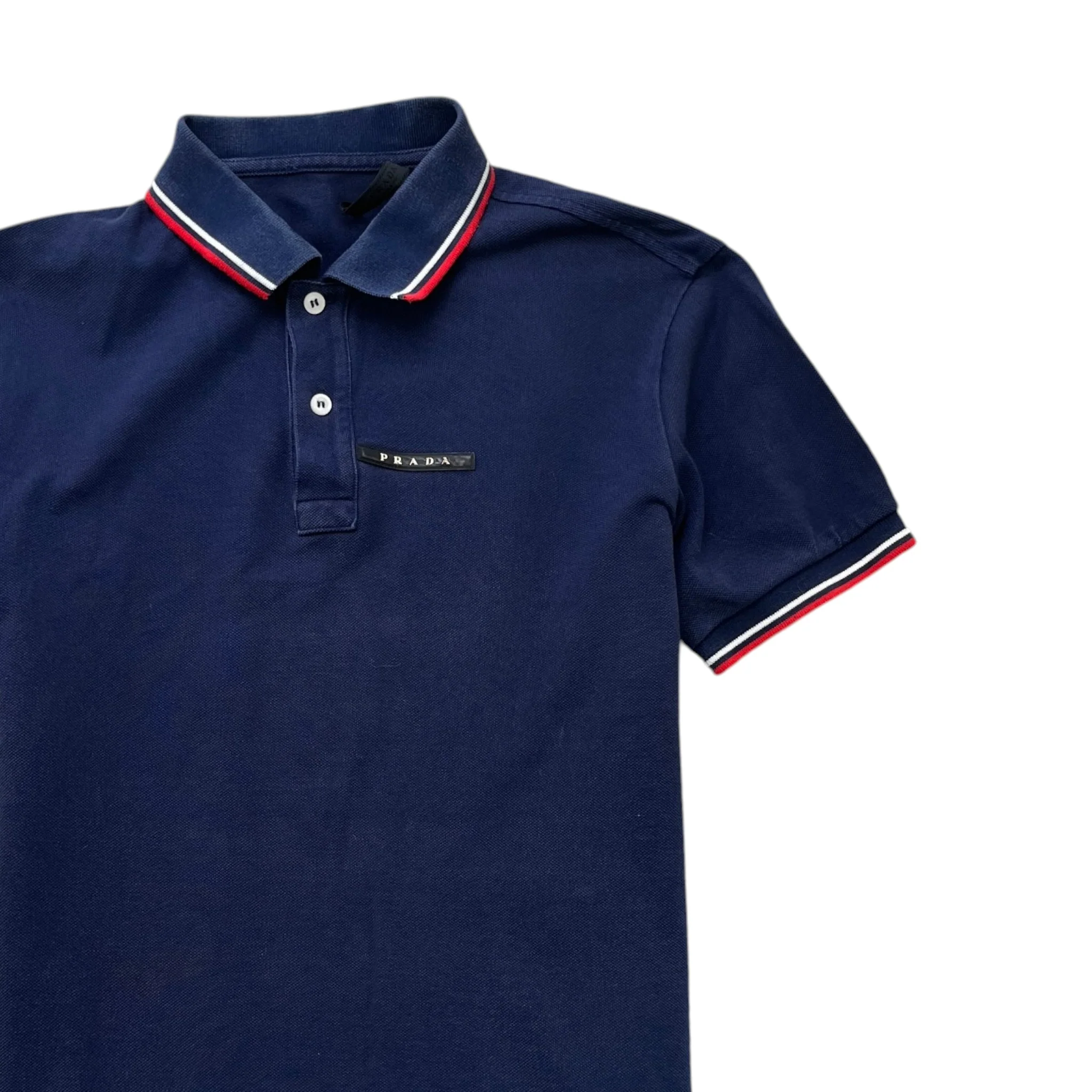 Men's Plaque Logo Polo Shirt Blue Size M - Image 3