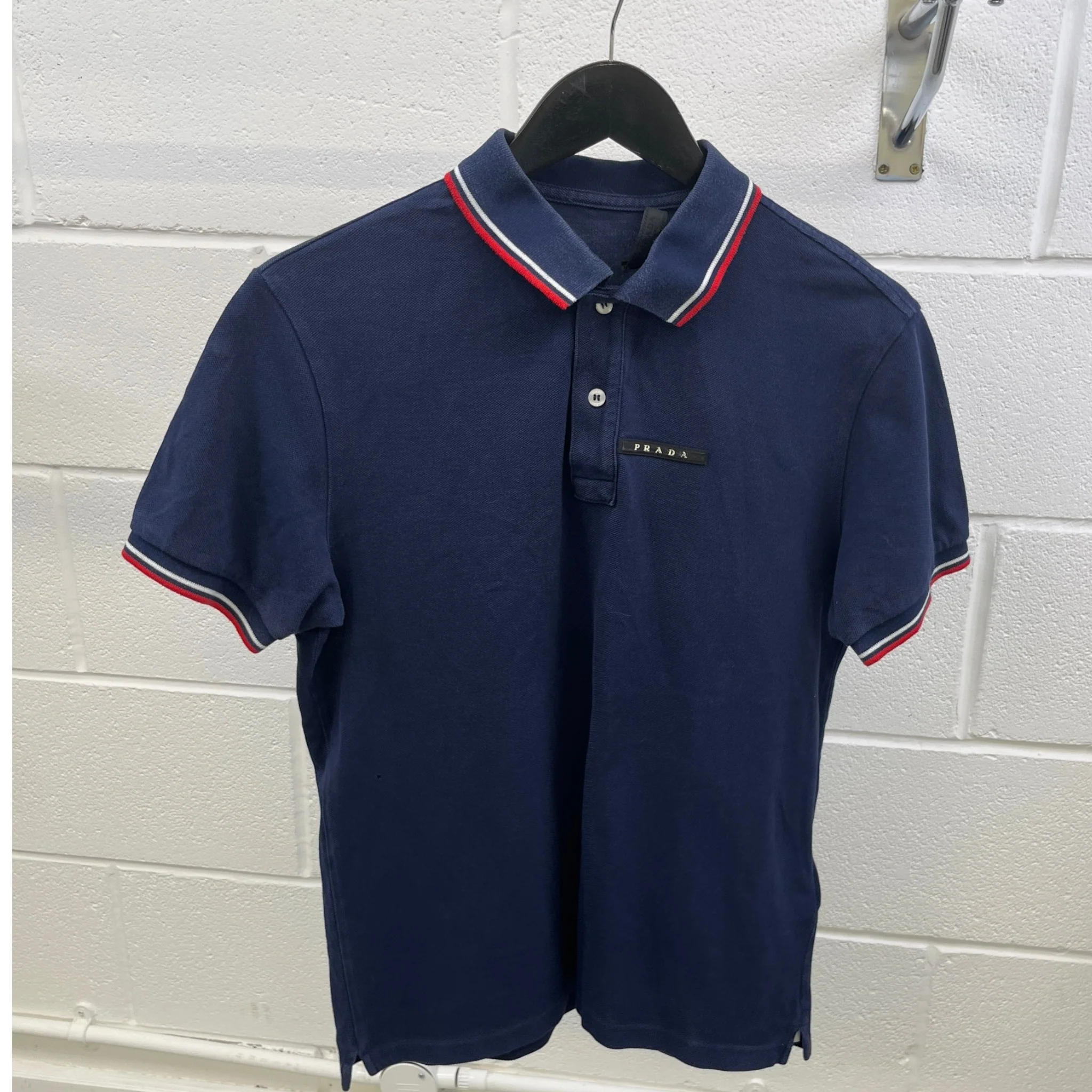 Men's Plaque Logo Polo Shirt Blue Size M - Image 8