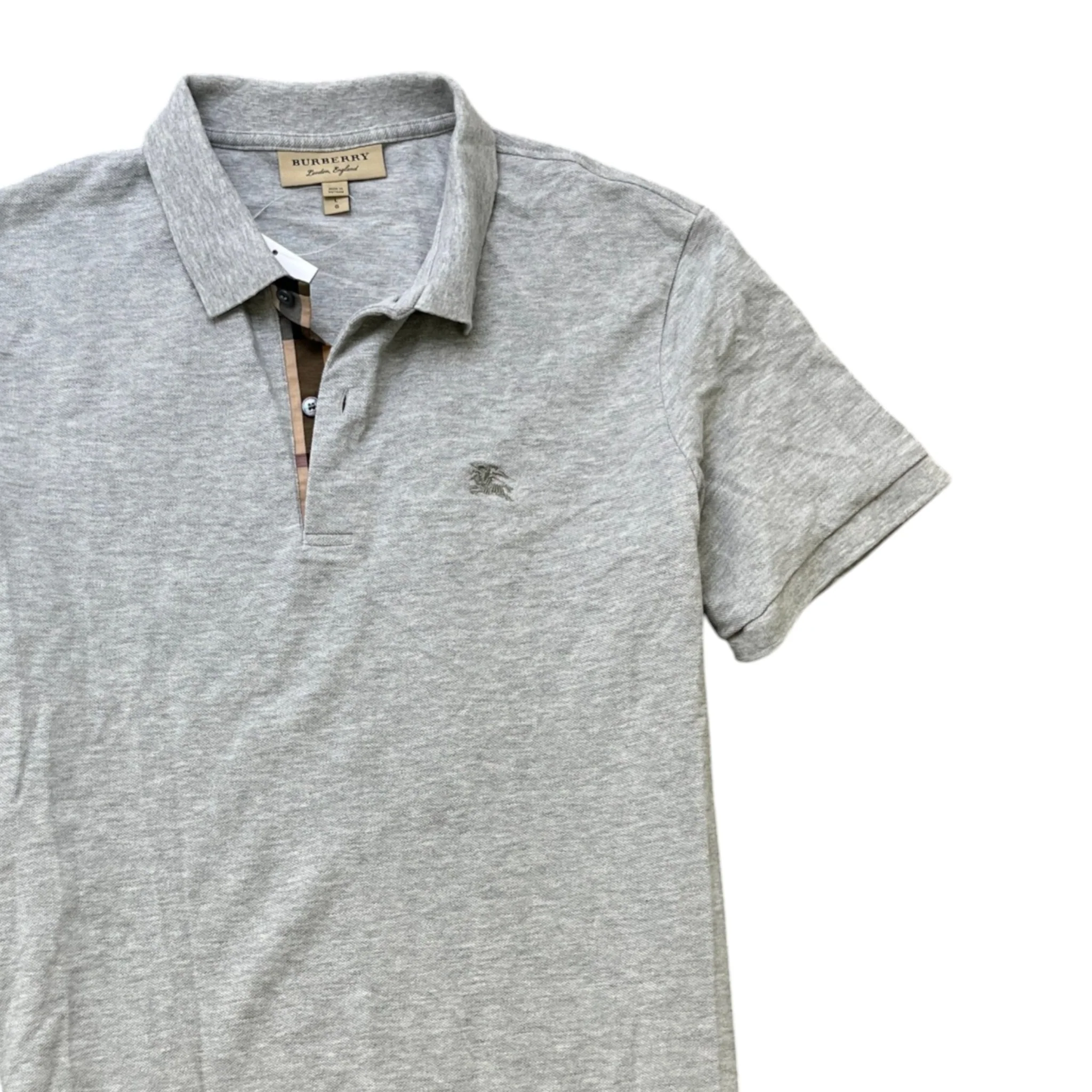 Men's Plaque Logo Polo Shirt Grey Size L - Image 3