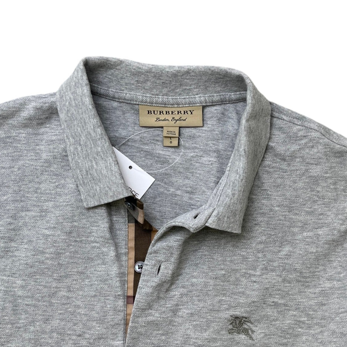 Men's Plaque Logo Polo Shirt Grey Size L - Image 5
