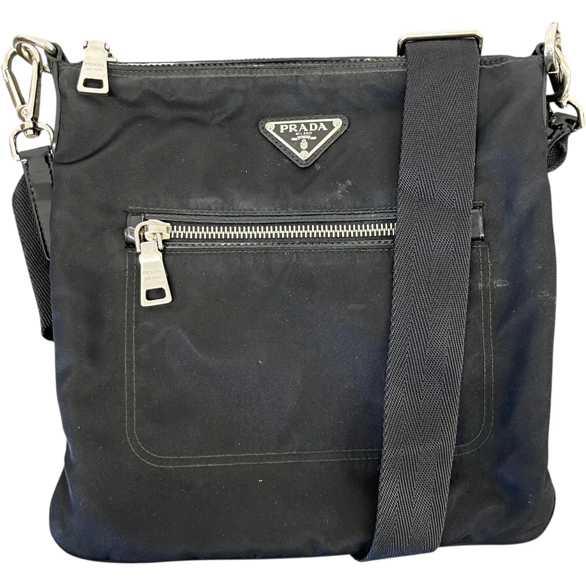 Men's Plaque Logo Re-Nylon Messenger Bag Black